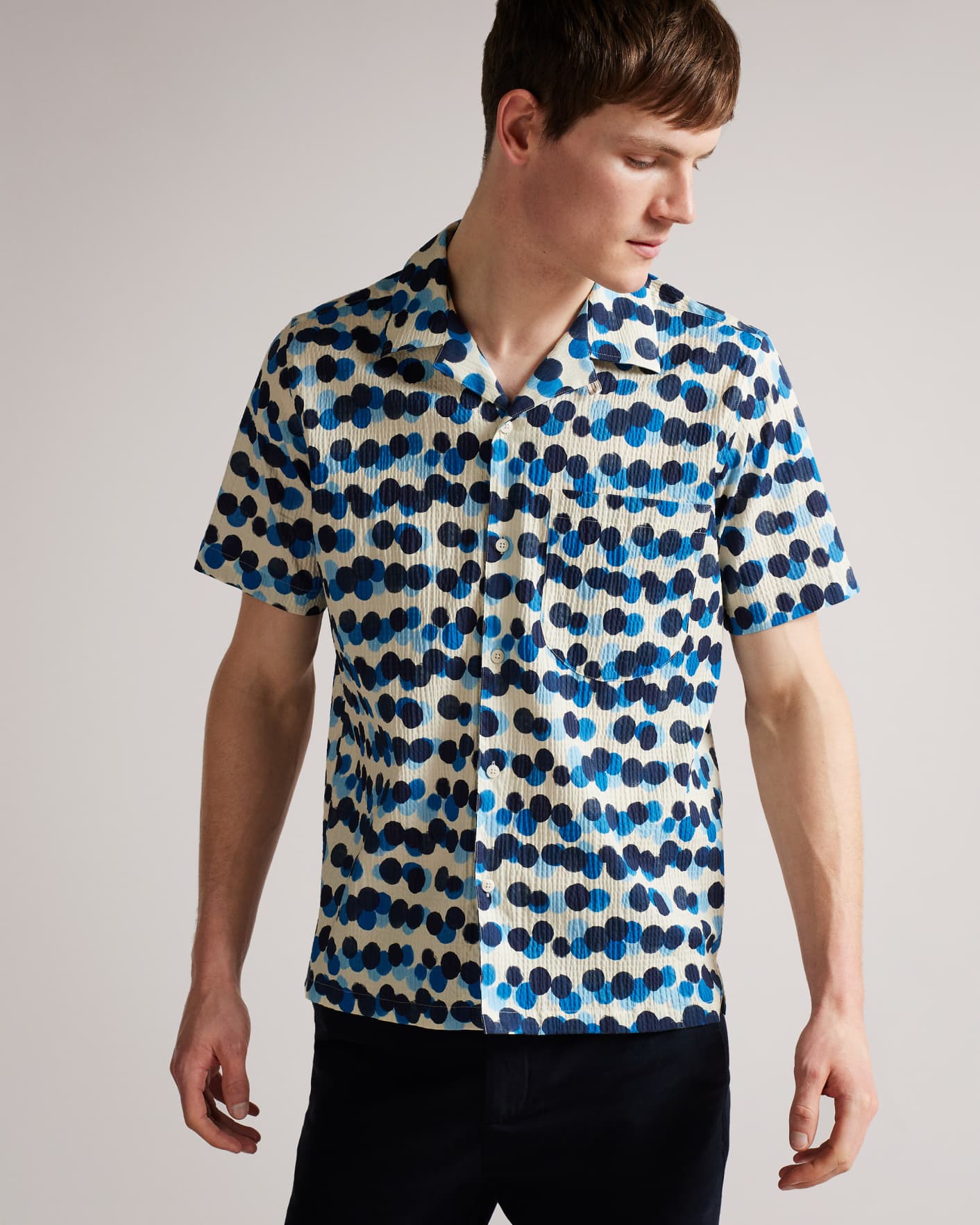 Medium Blue Short Sleeve Spot Print Shirt Ted Baker