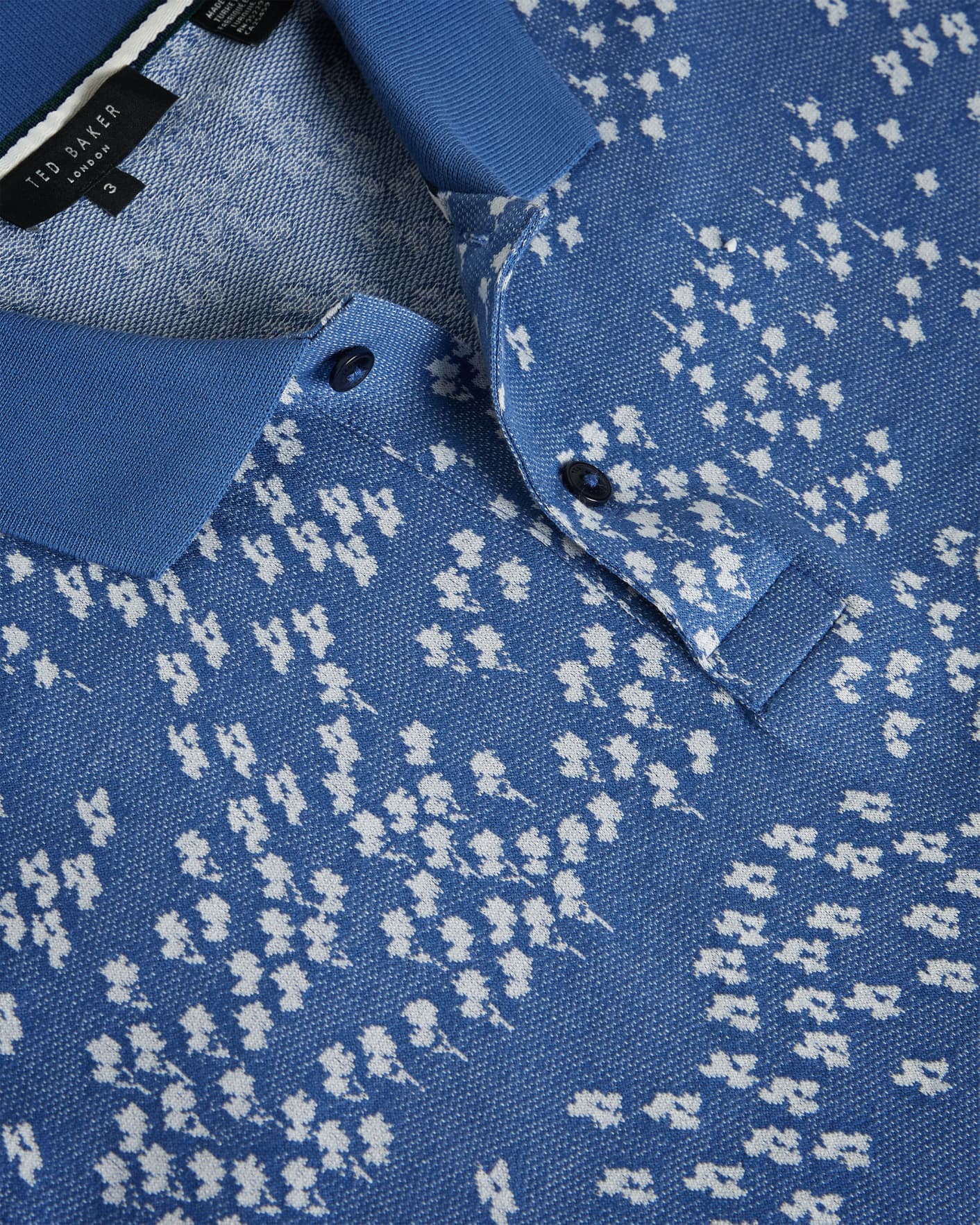 Light Blue Short Sleeve All-Over Floral Jacquard Polo Ted Baker