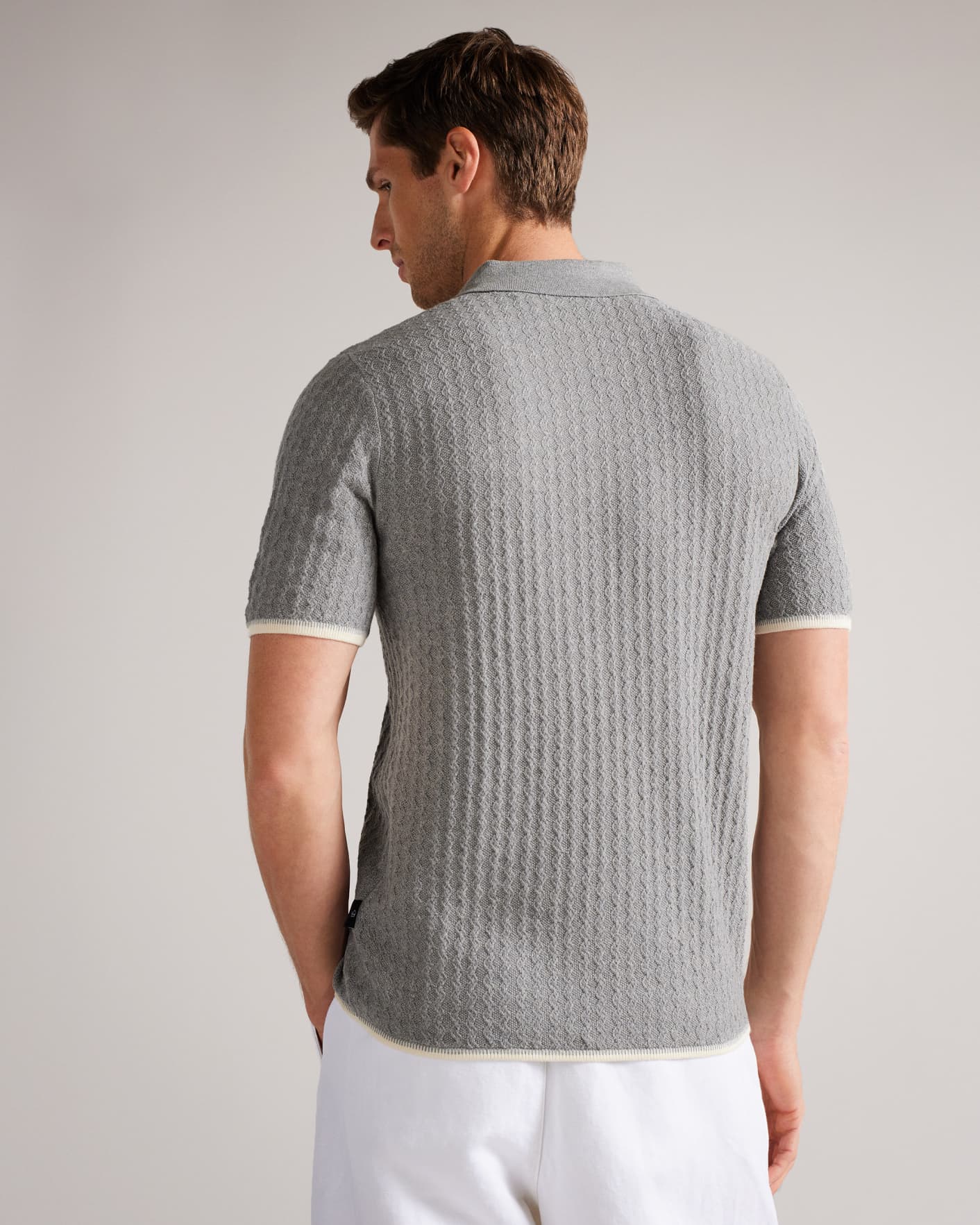 Gray Marl Knitted Textured Stitch Polo Ted Baker
