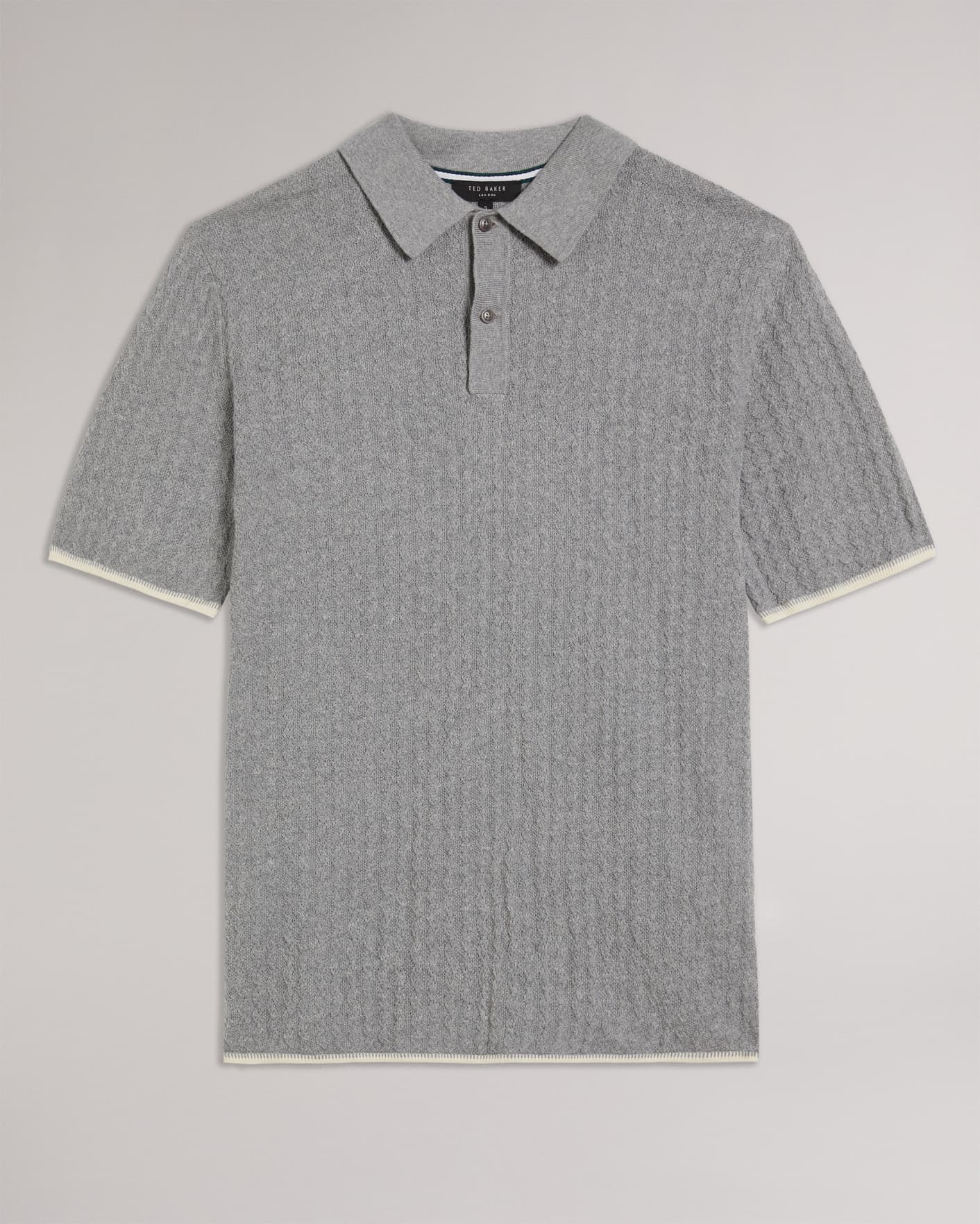 Gray Marl Knitted Textured Stitch Polo Ted Baker