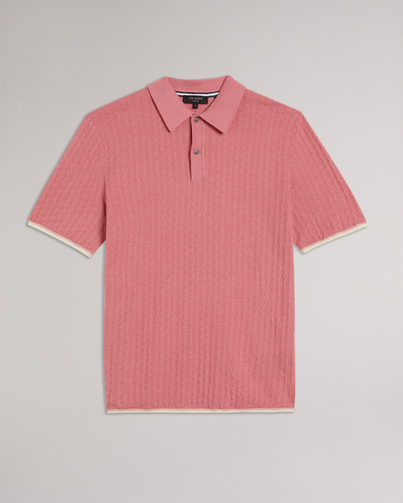 MID-PINK Knitted Textured Stitch Polo Ted Baker