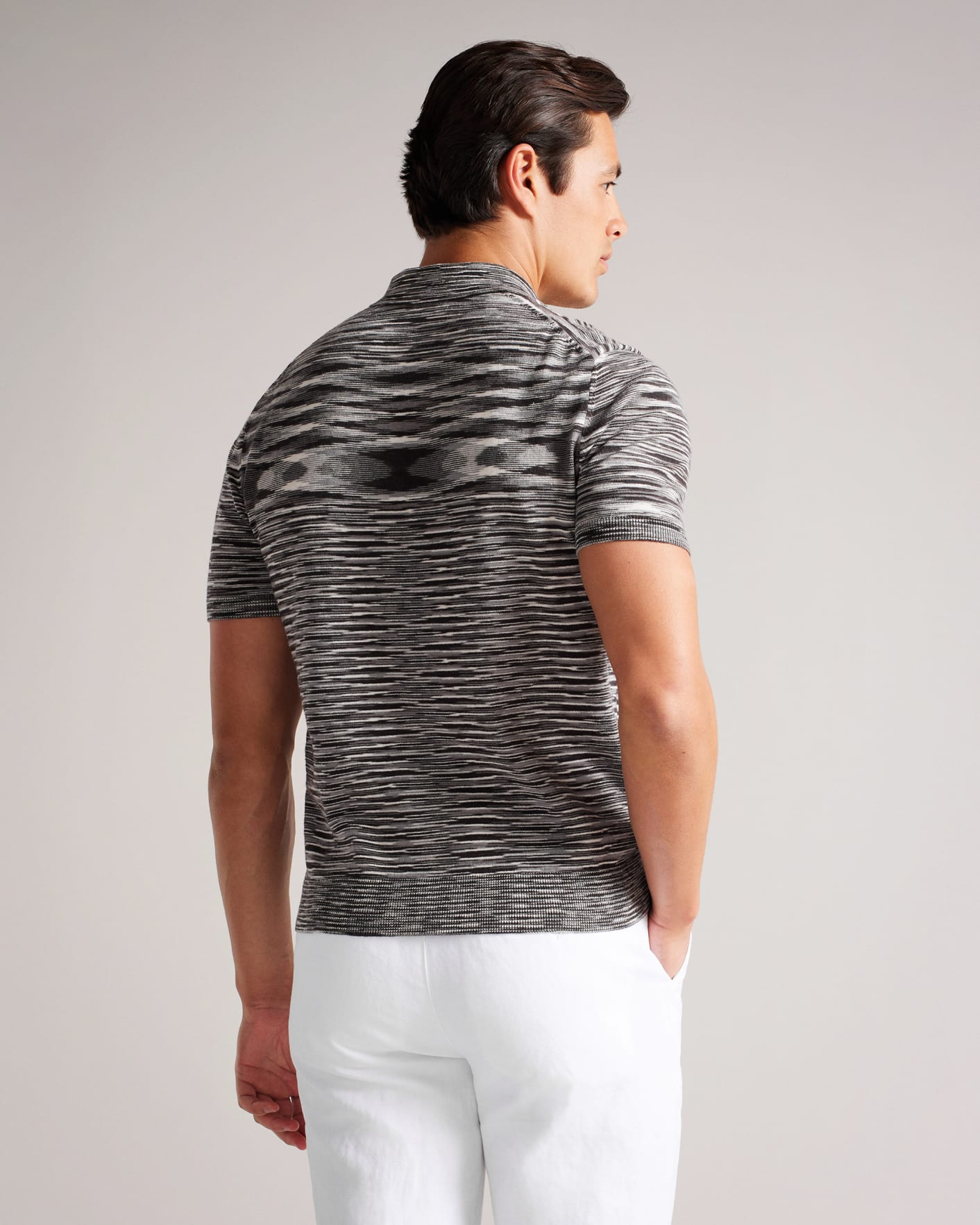 Black Knitted Polo with Space Dye Stripes Ted Baker