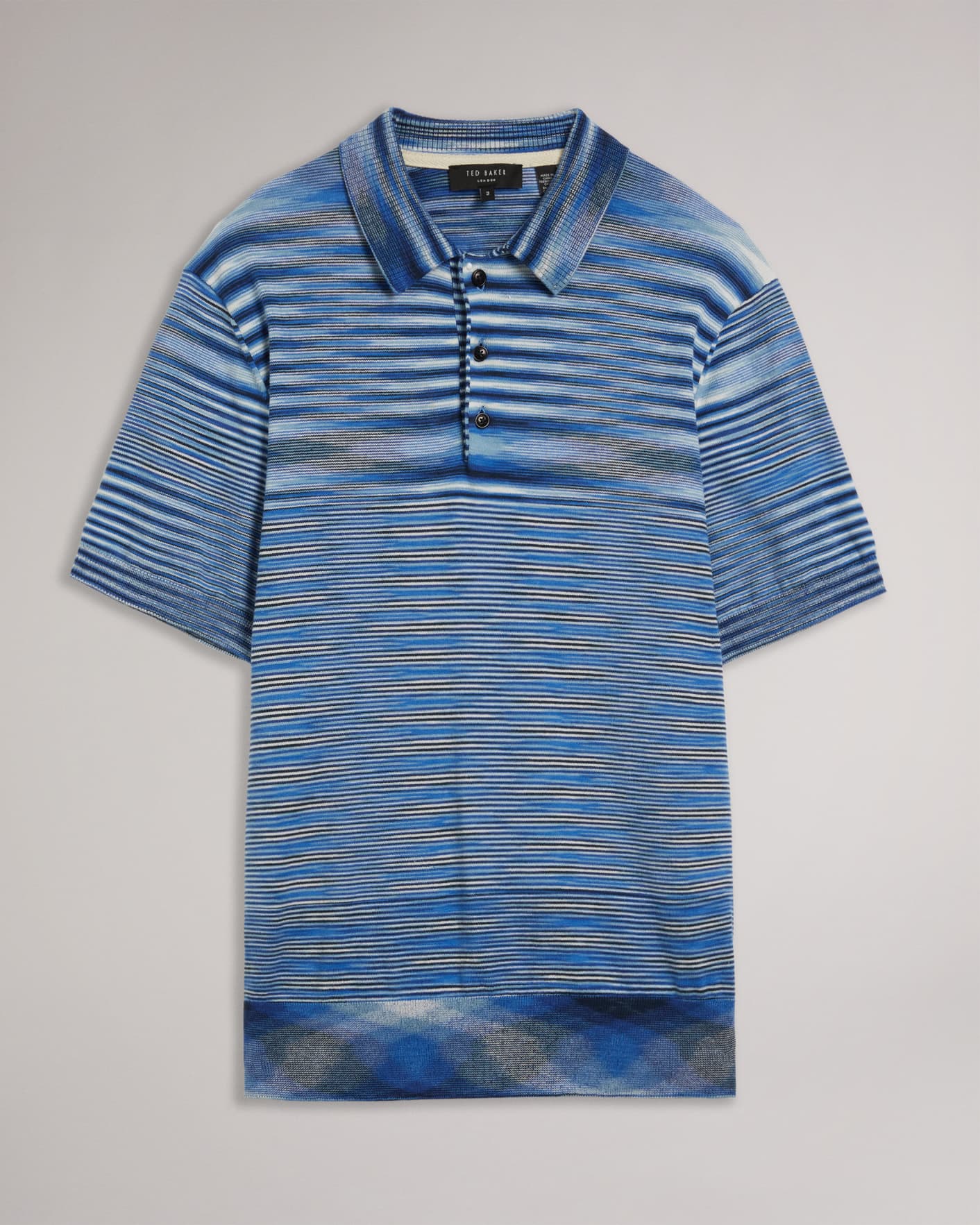 Bright Blue Knitted Polo with Space Dye Stripes Ted Baker