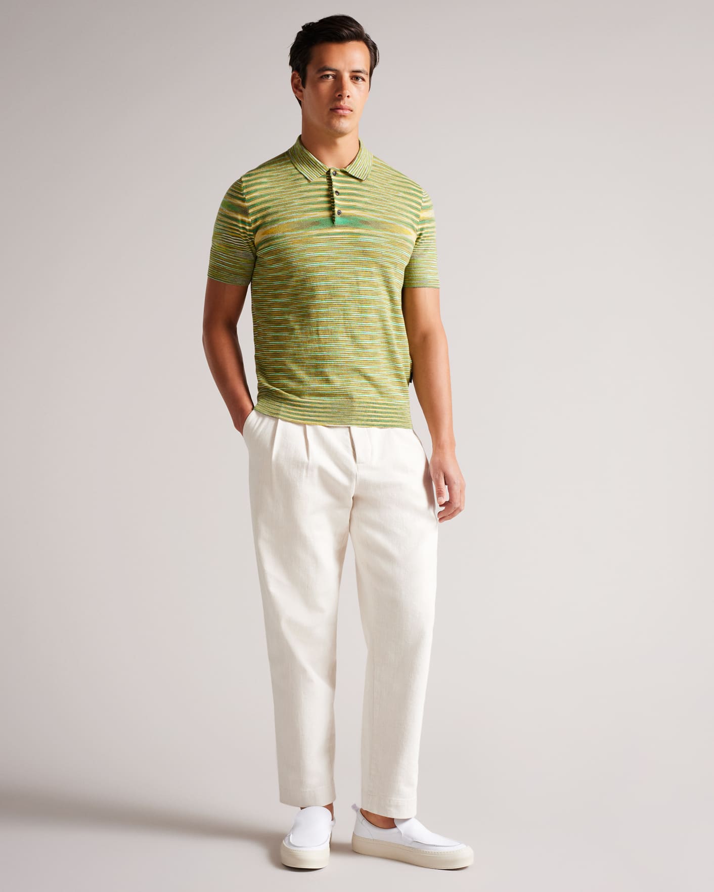 Bright Green Knitted Polo with Space Dye Stripes Ted Baker