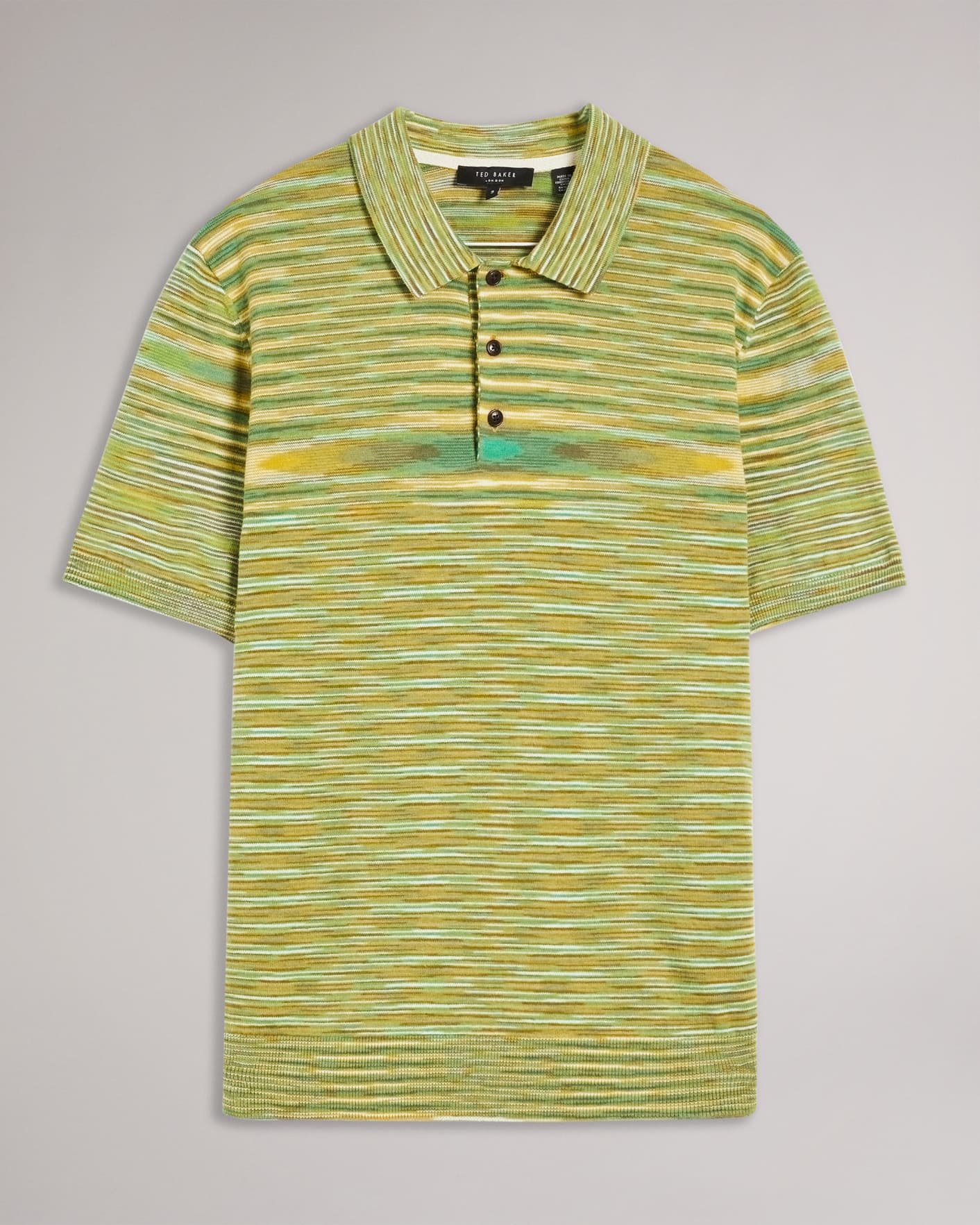 Bright Green Knitted Polo with Space Dye Stripes Ted Baker