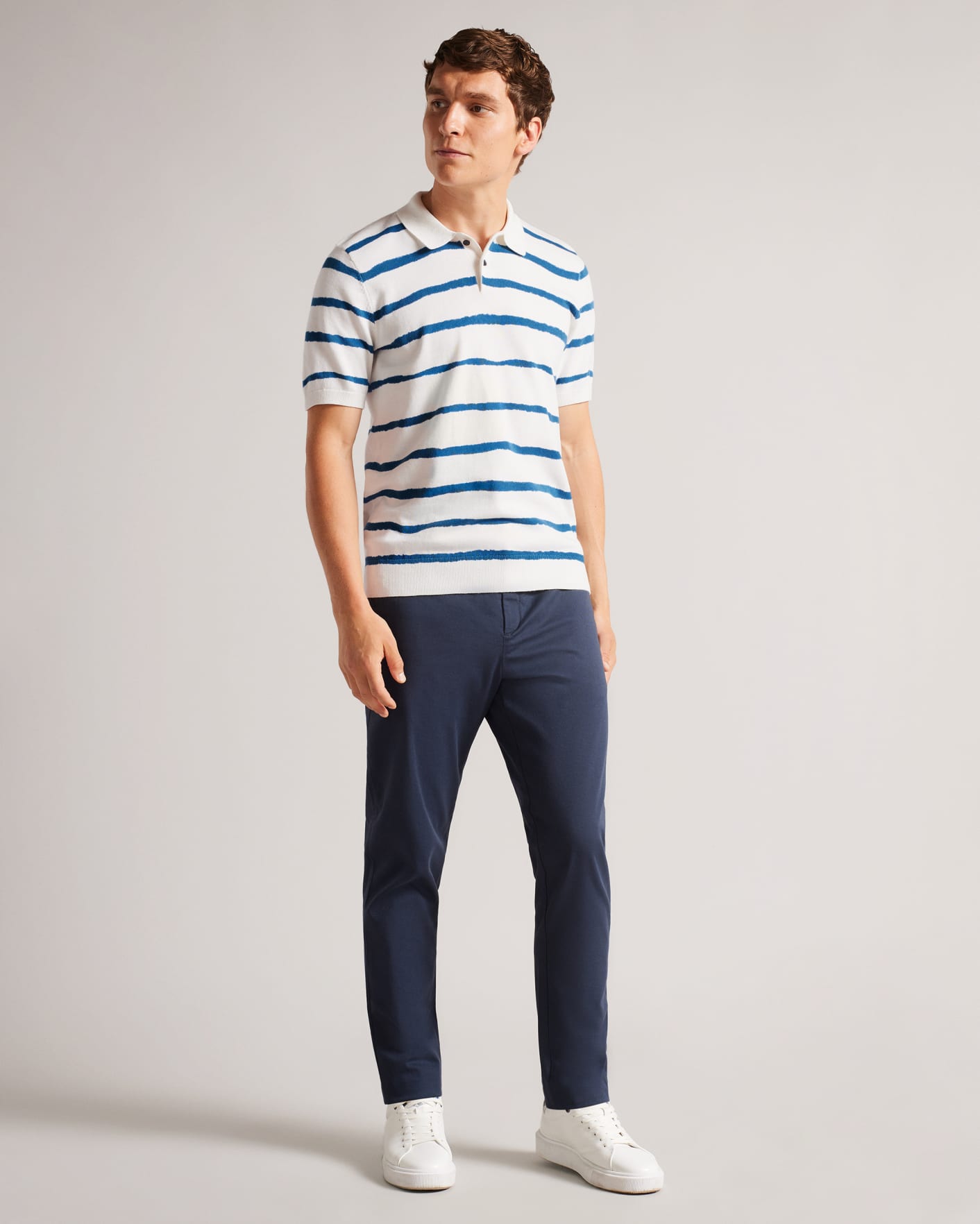 Ecru Painted Stripe Knitted Polo Shirt Ted Baker