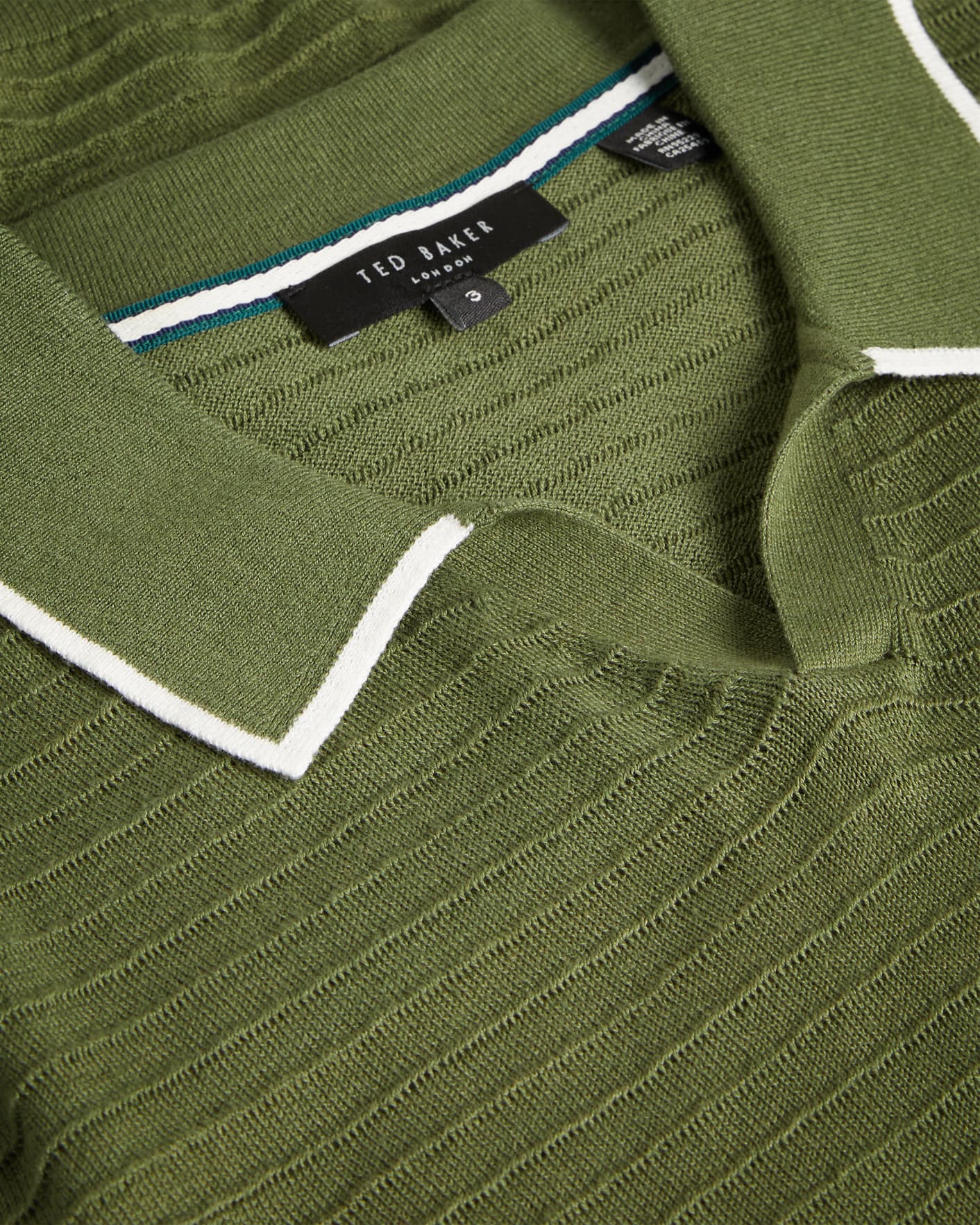 Dark Green Textured Stripe Knitted Polo Shirt Ted Baker