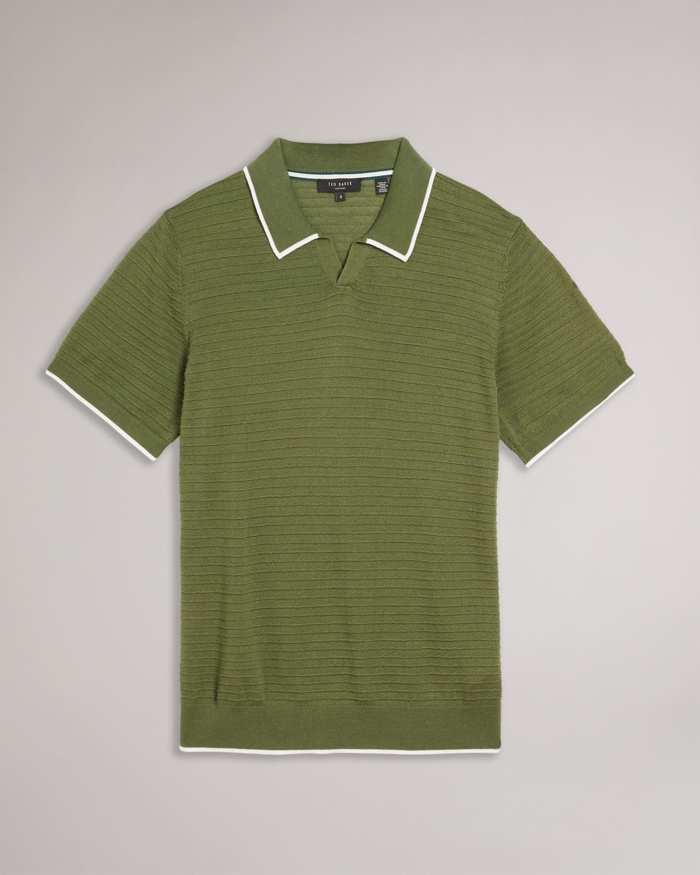 Dark Green Textured Stripe Knitted Polo Shirt Ted Baker