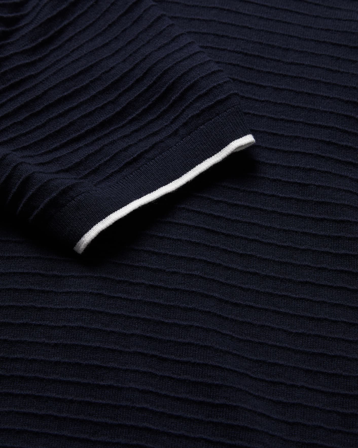 Navy Textured Stripe Knitted Polo Shirt Ted Baker