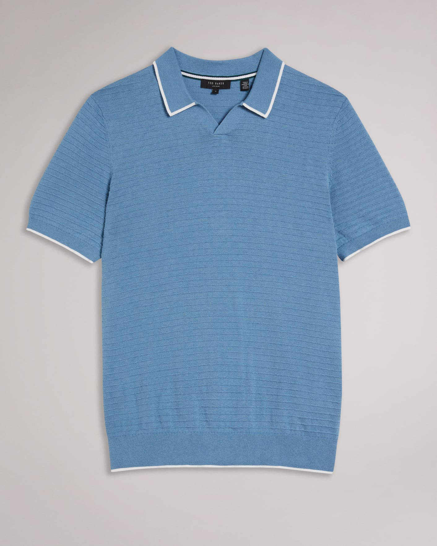 Sky Blue Textured Stripe Knitted Polo Shirt Ted Baker