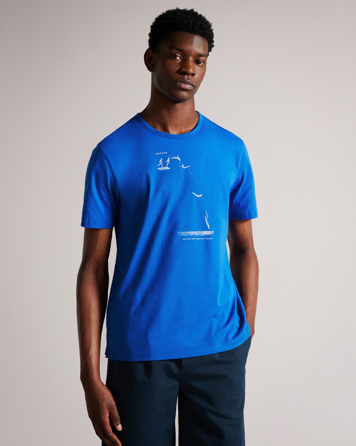 Medium Blue Short Sleeve Graphic Regular T-Shirt Ted Baker