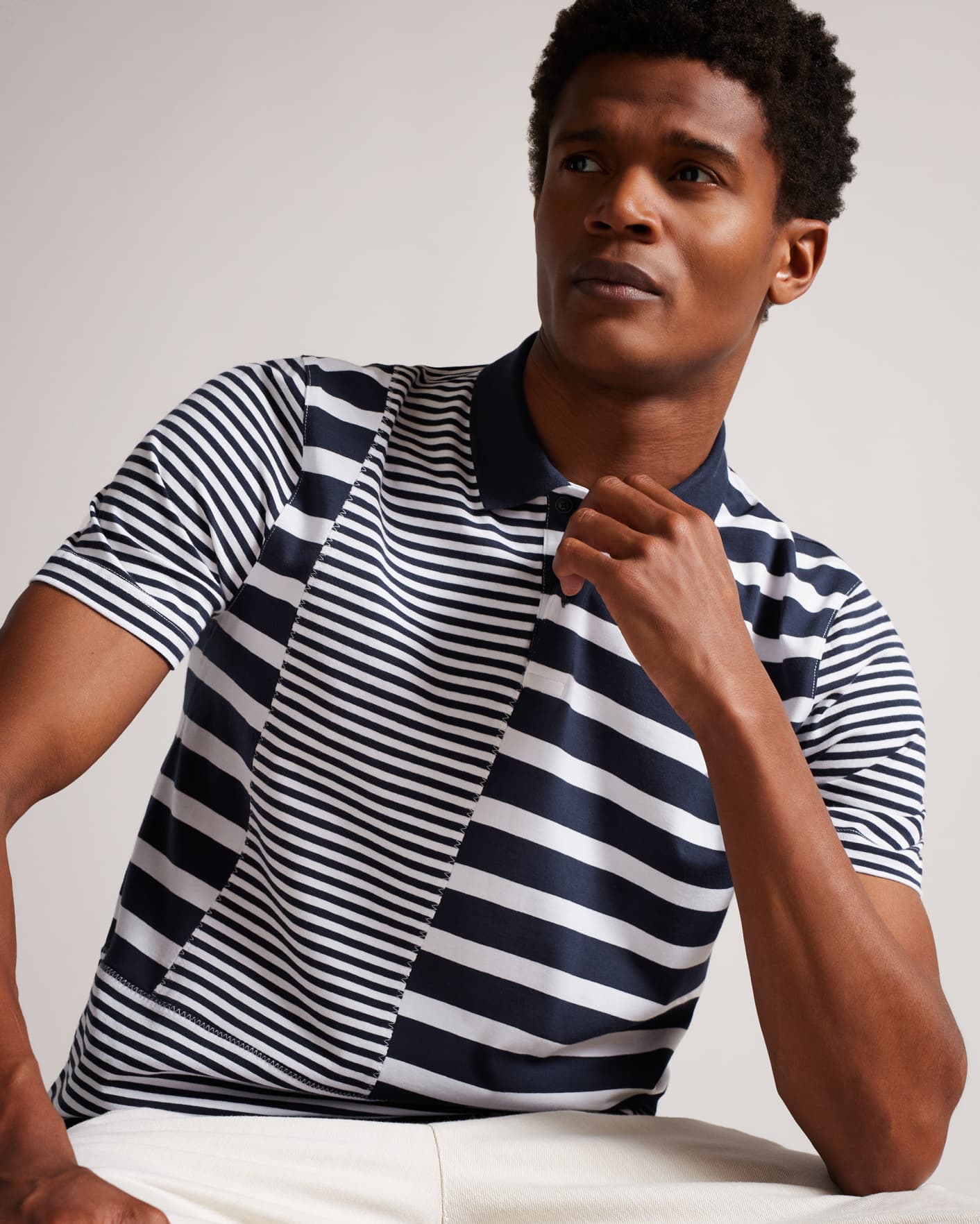 Navy Short Sleeve Striped T Detailed Polo Ted Baker