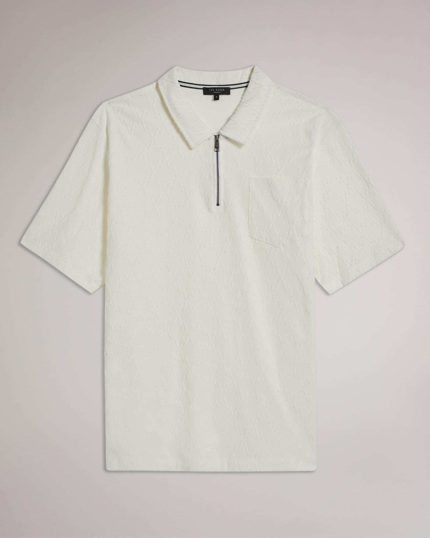 White Short Sleeve Zip Jacquard Polo Shirt Ted Baker