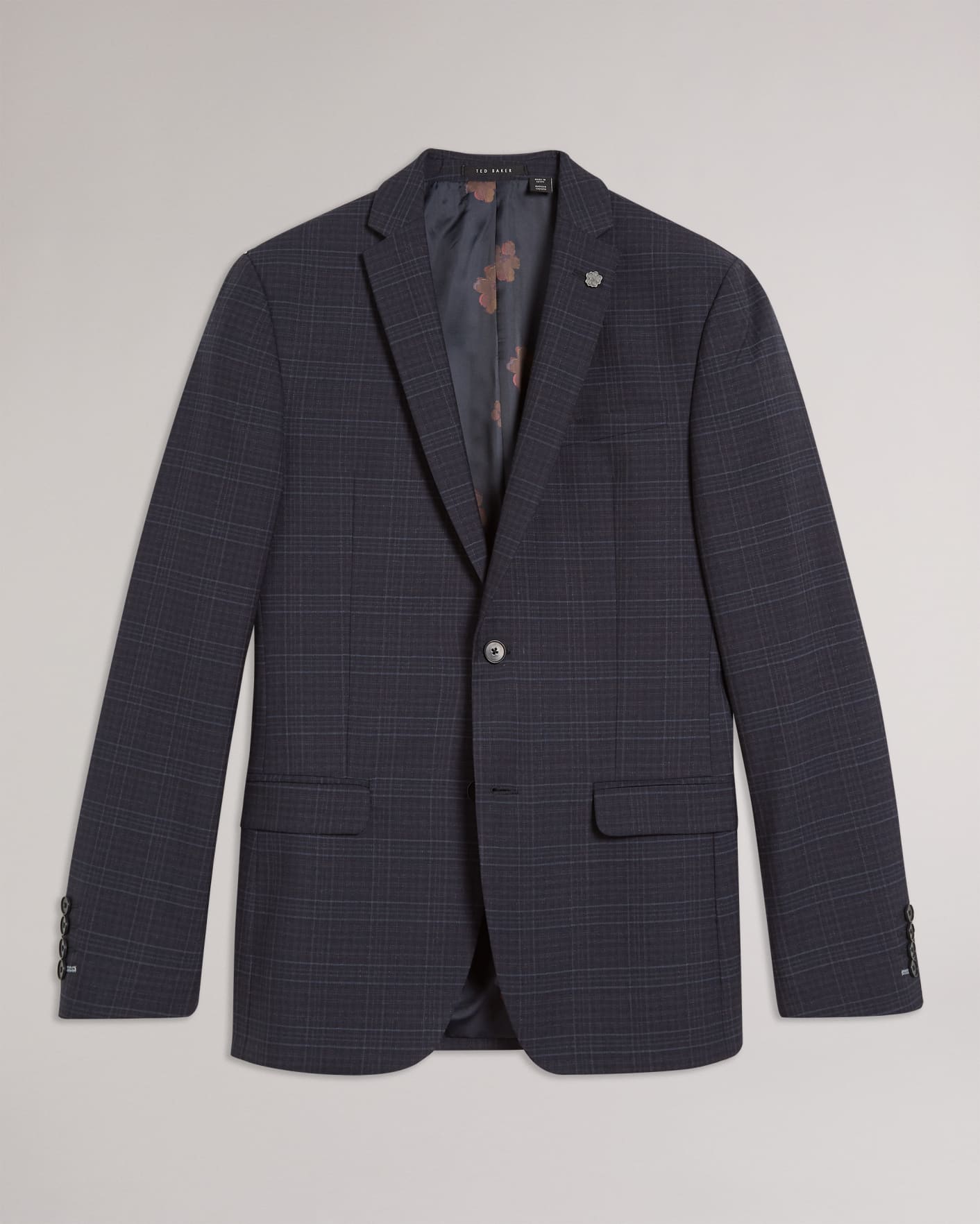 Navy Slim Fit Check Suit Jacket Ted Baker