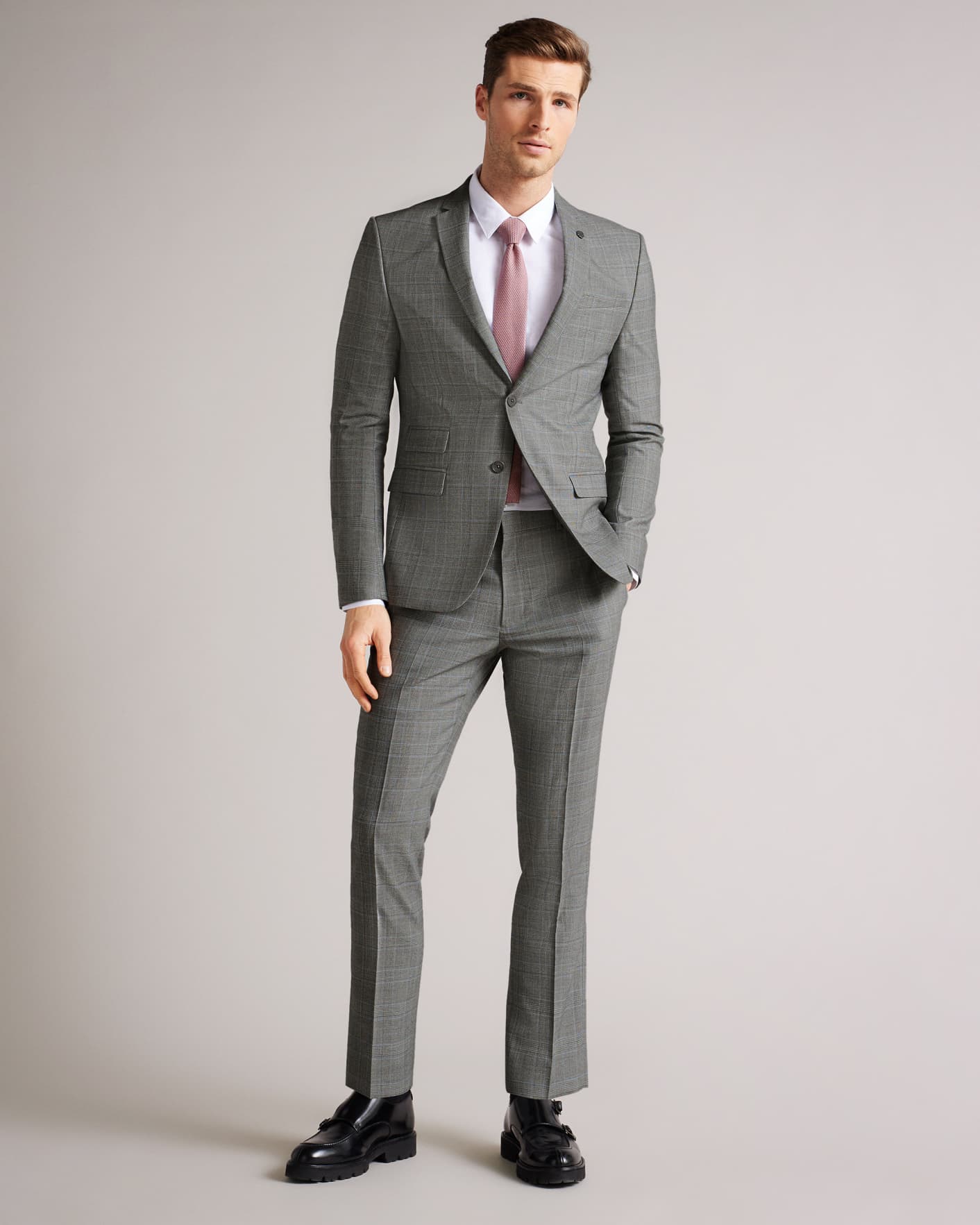 Medium Grey Slim Grey Blue Check Suit Jacket Ted Baker