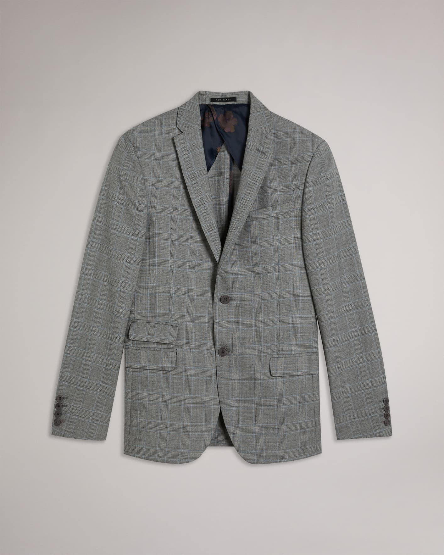 Mid Gray Slim Grey Blue Check Suit Jacket Ted Baker