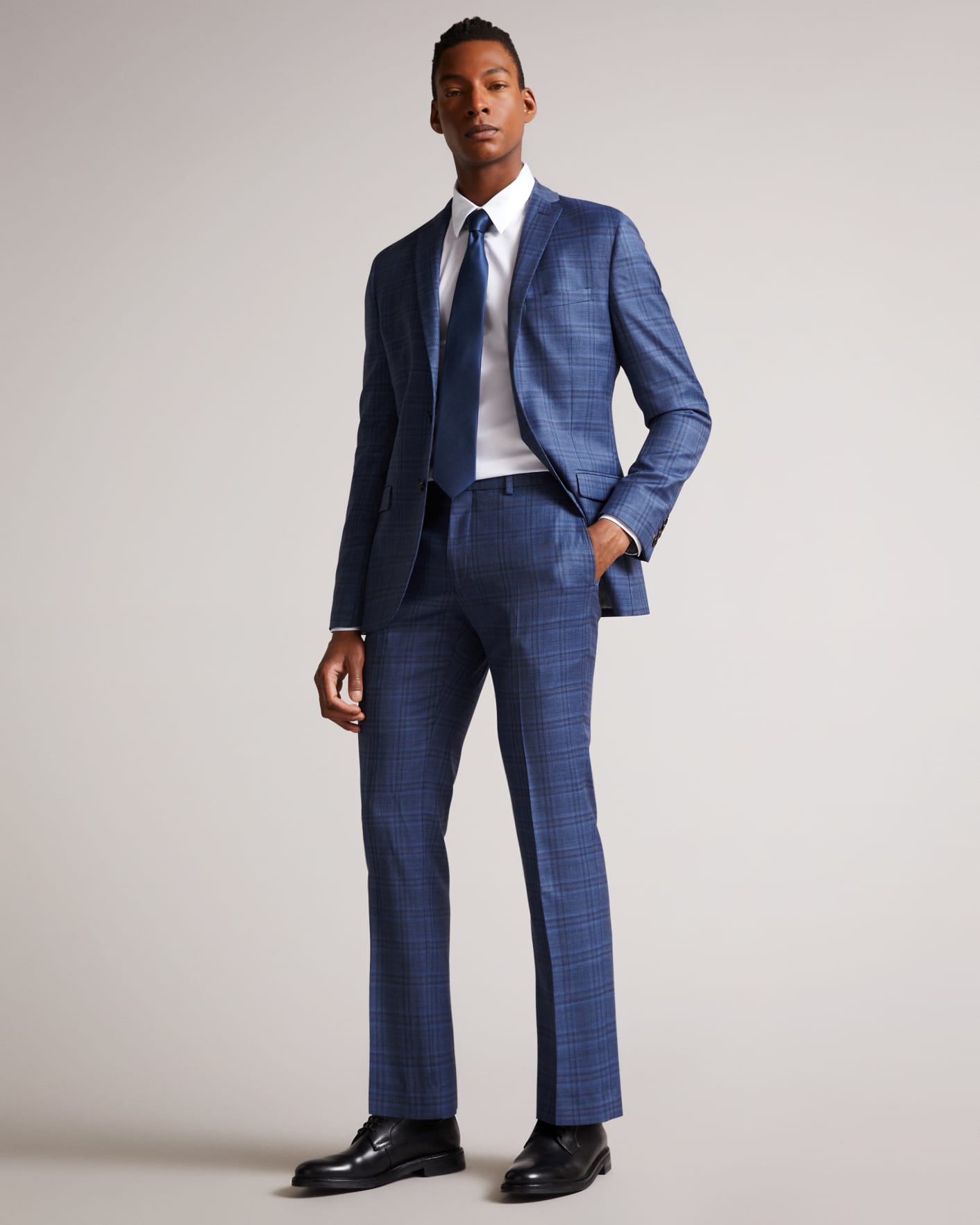 Medium Blue Slim Mid Blue Check Suit Trousers Ted Baker