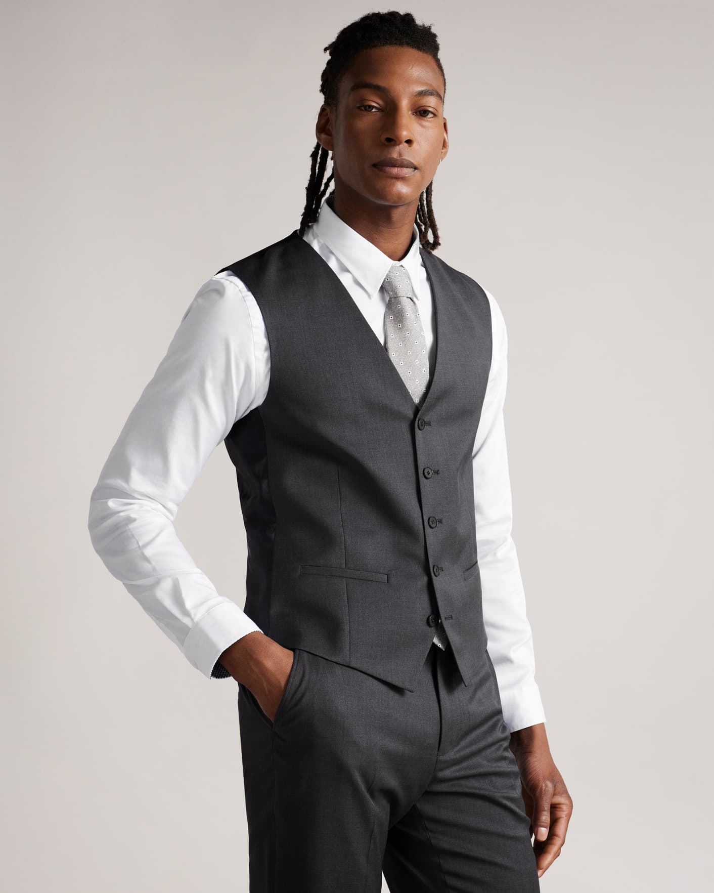 Charcoal Slim Charcoal Twill Suit Waistcoat Ted Baker