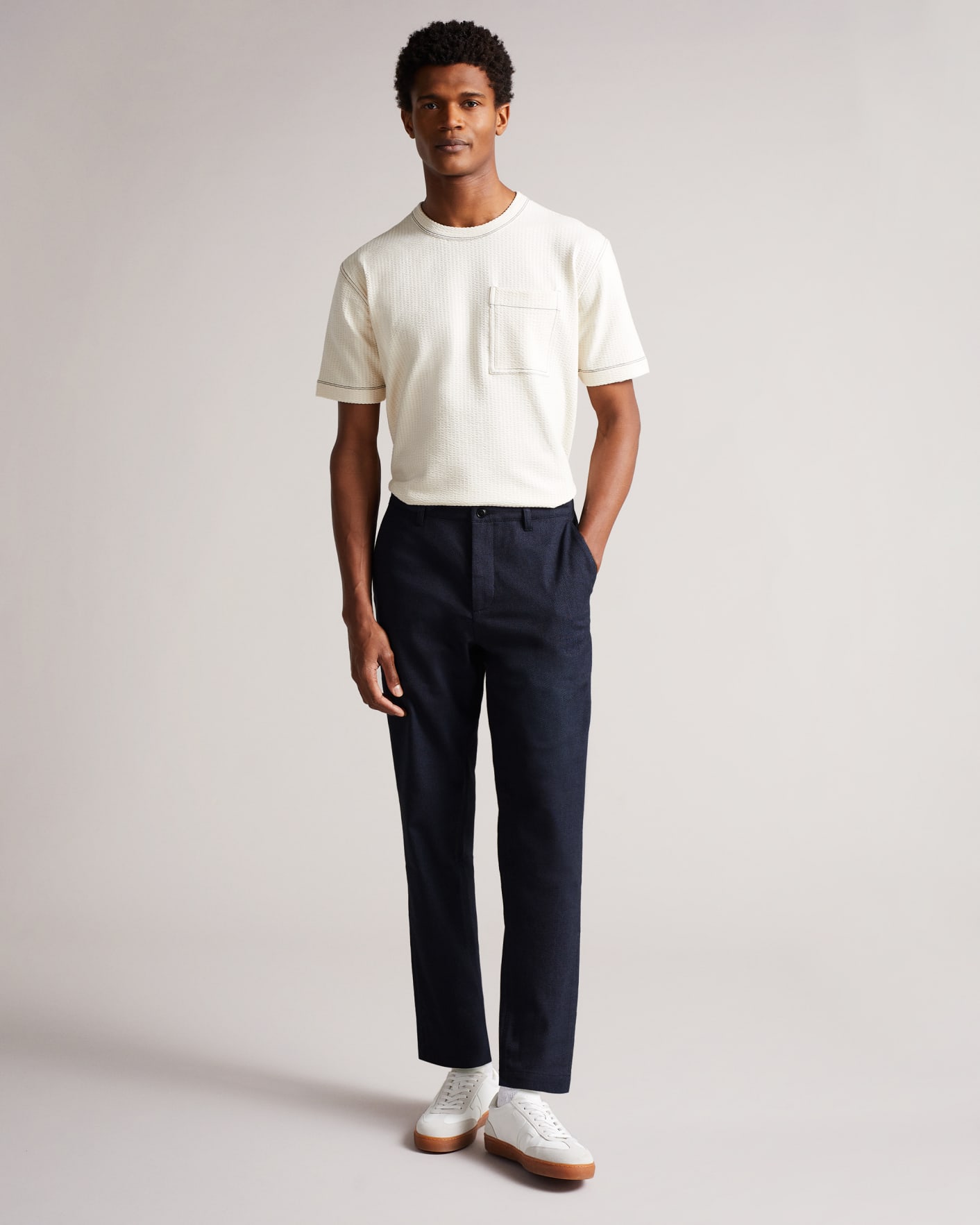 Navy Textured Trousers Ted Baker