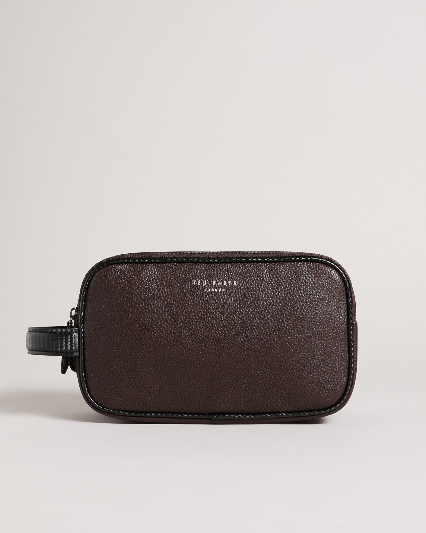 Brown-Chocolate PU Double Zip Washbag Ted Baker