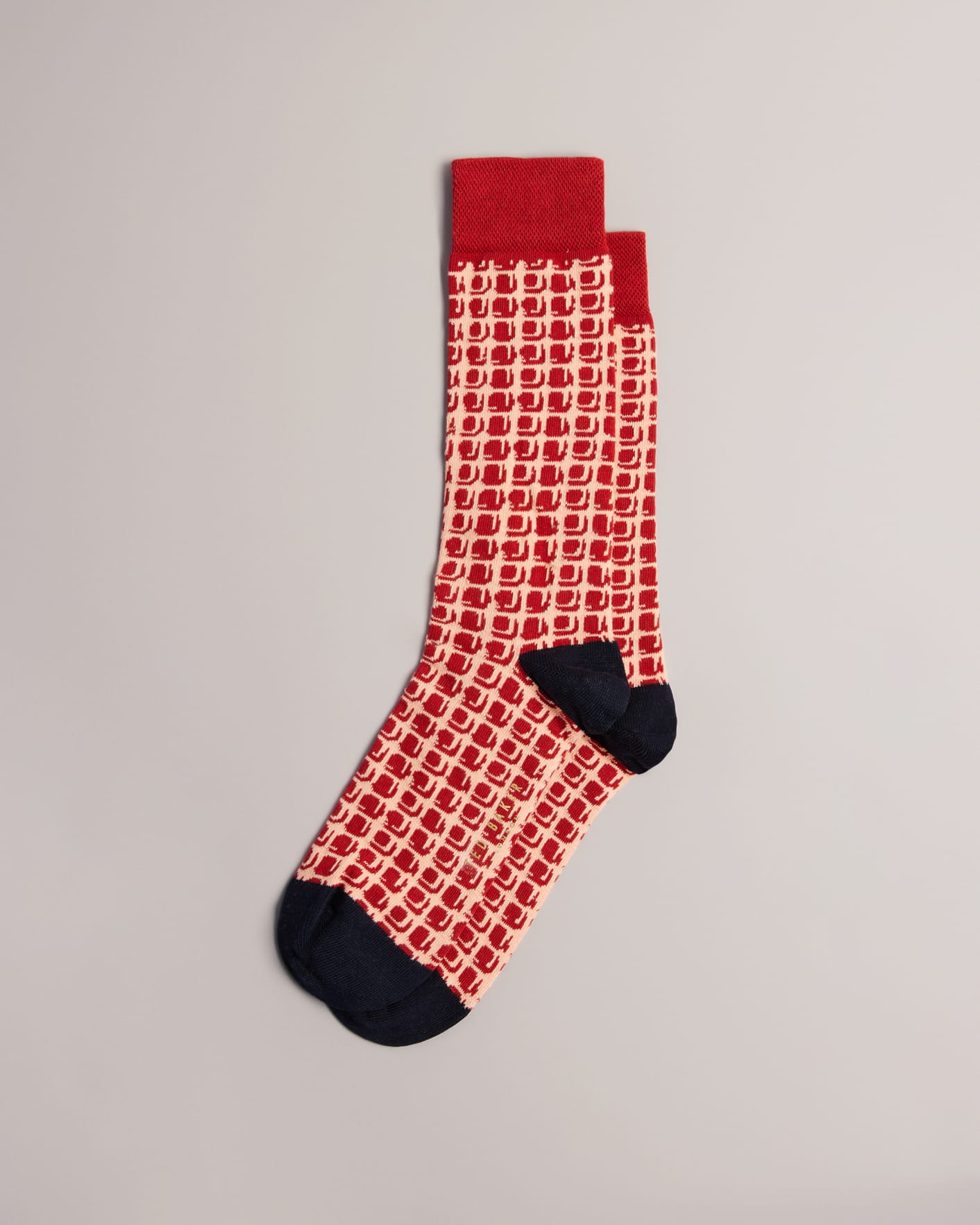 Red Geometric Square Pattern Socks Ted Baker