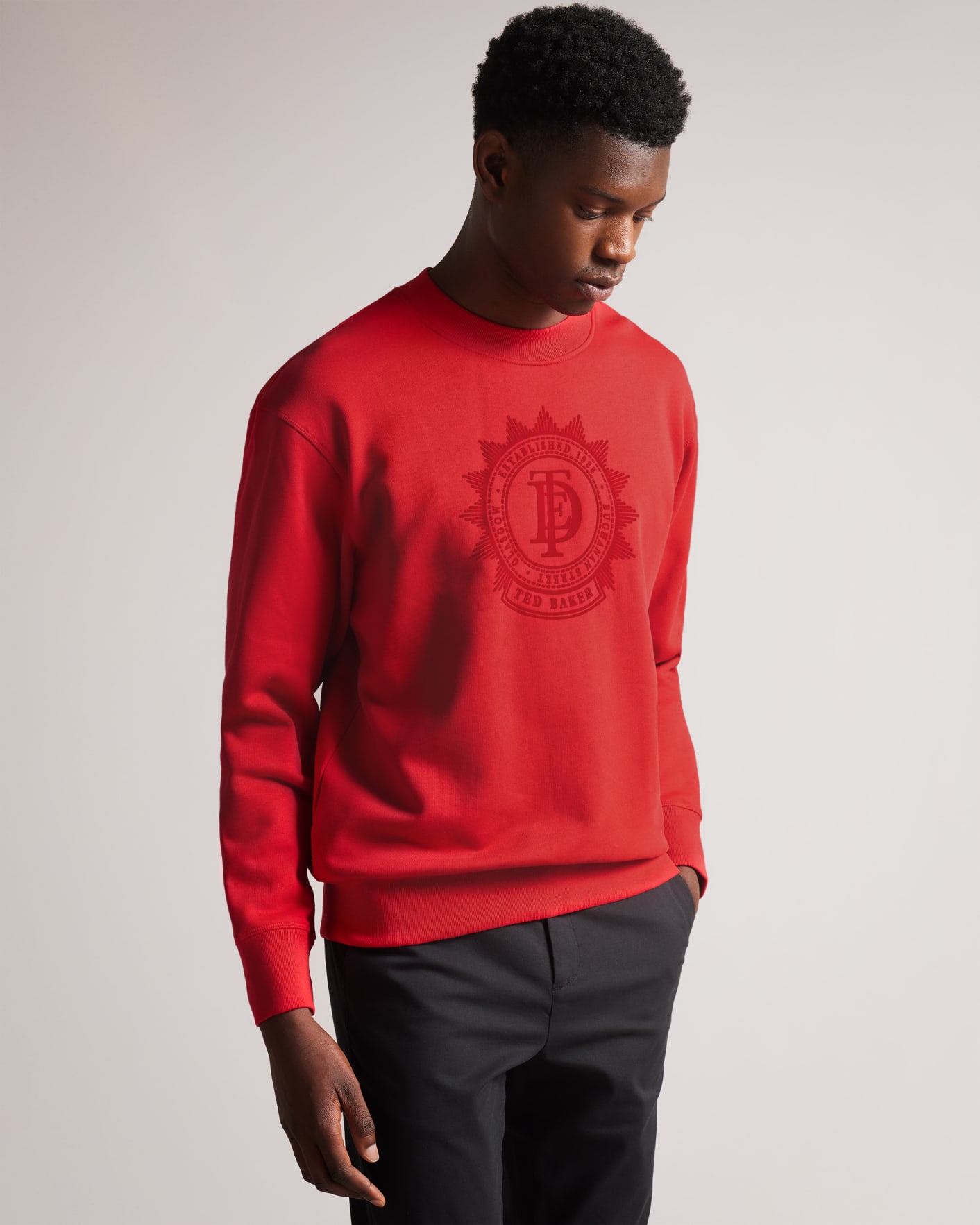 Red Long Sleeve Relaxed Graphic Sweatshirt Ted Baker