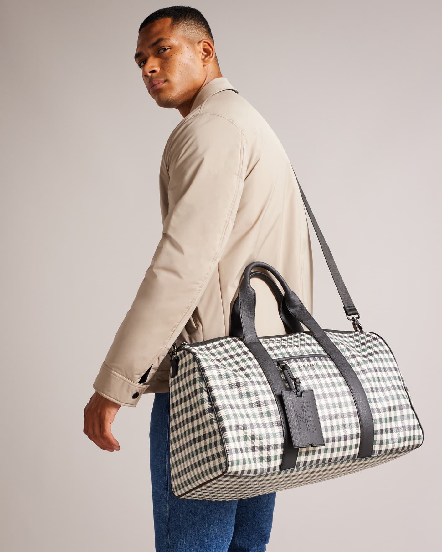 Dark Blue House Check PU Holdall Ted Baker