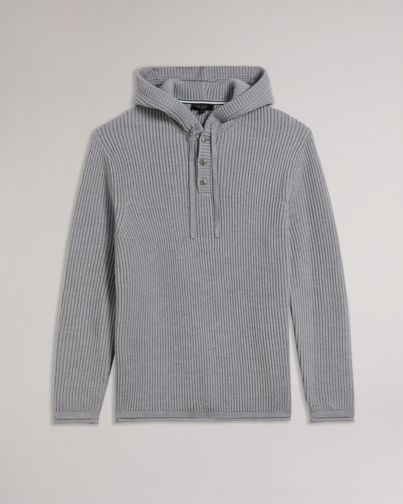 Gray Marl Long Sleeve Hooded Button Placket Jumper Ted Baker