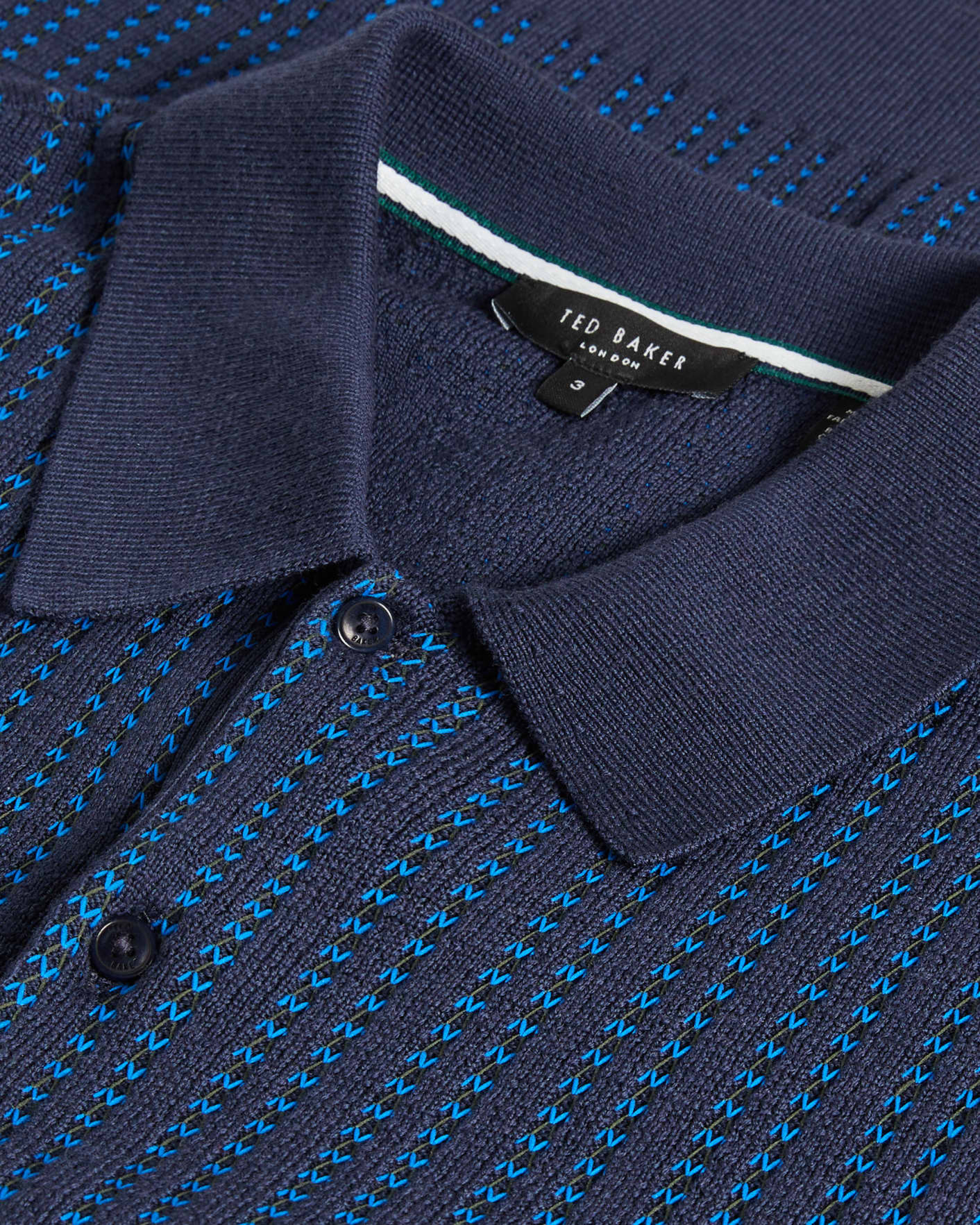Navy Textured Knit Polo Shirt Ted Baker