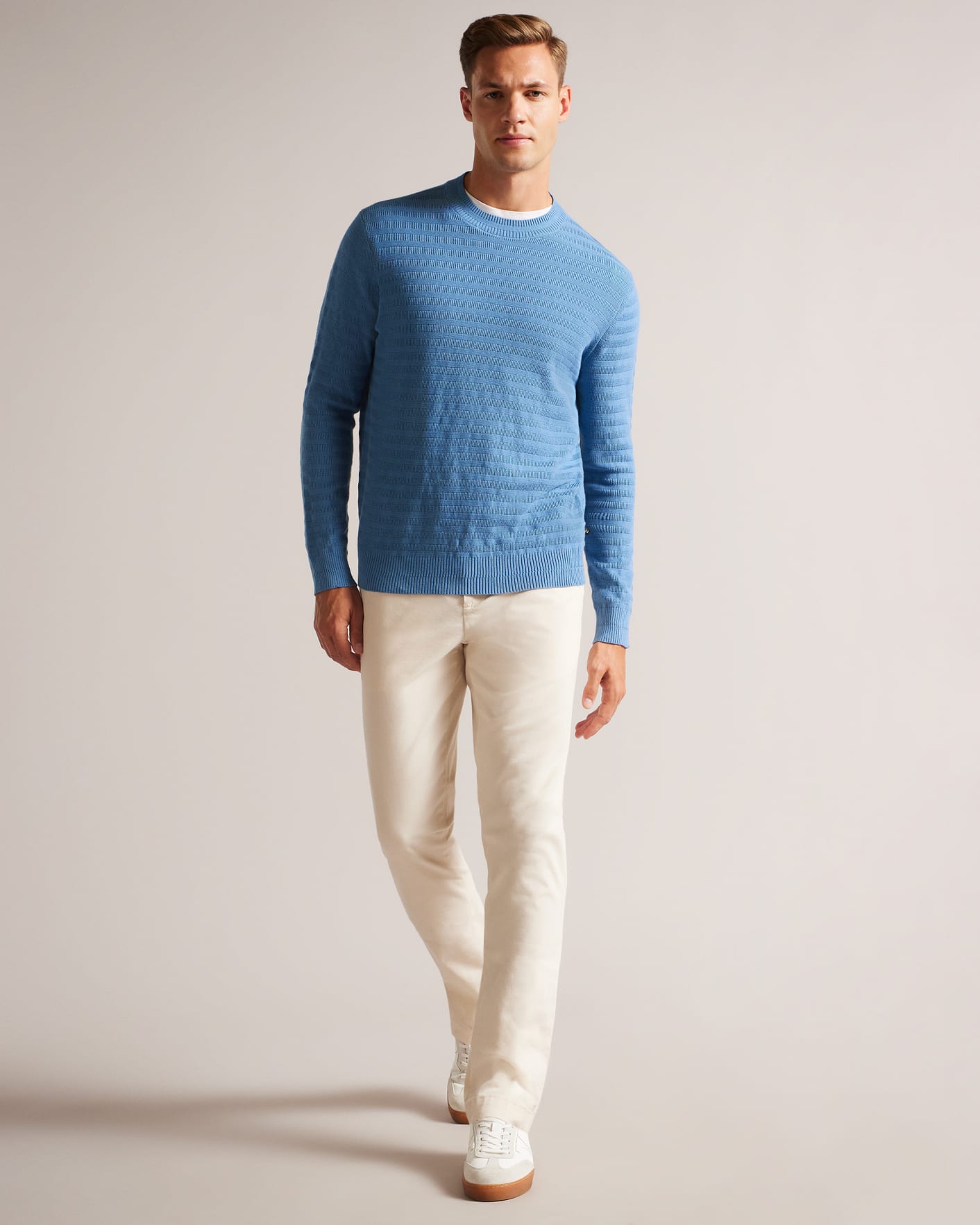 Sky Blue Long Sleeve Jumper With Textured Stitch Ted Baker
