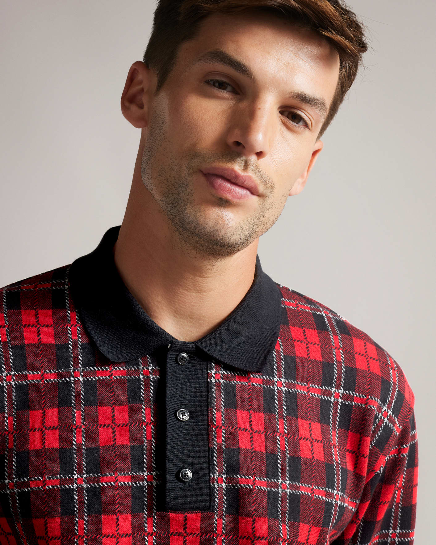 Red Long Sleeve Check Rugby Shirt Ted Baker