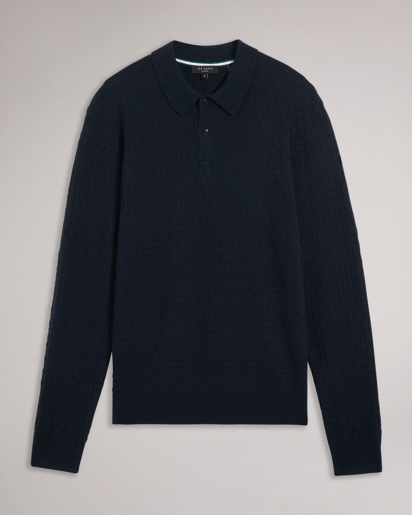 NAVY Long Sleeve Knitted Polo Shirt Ted Baker