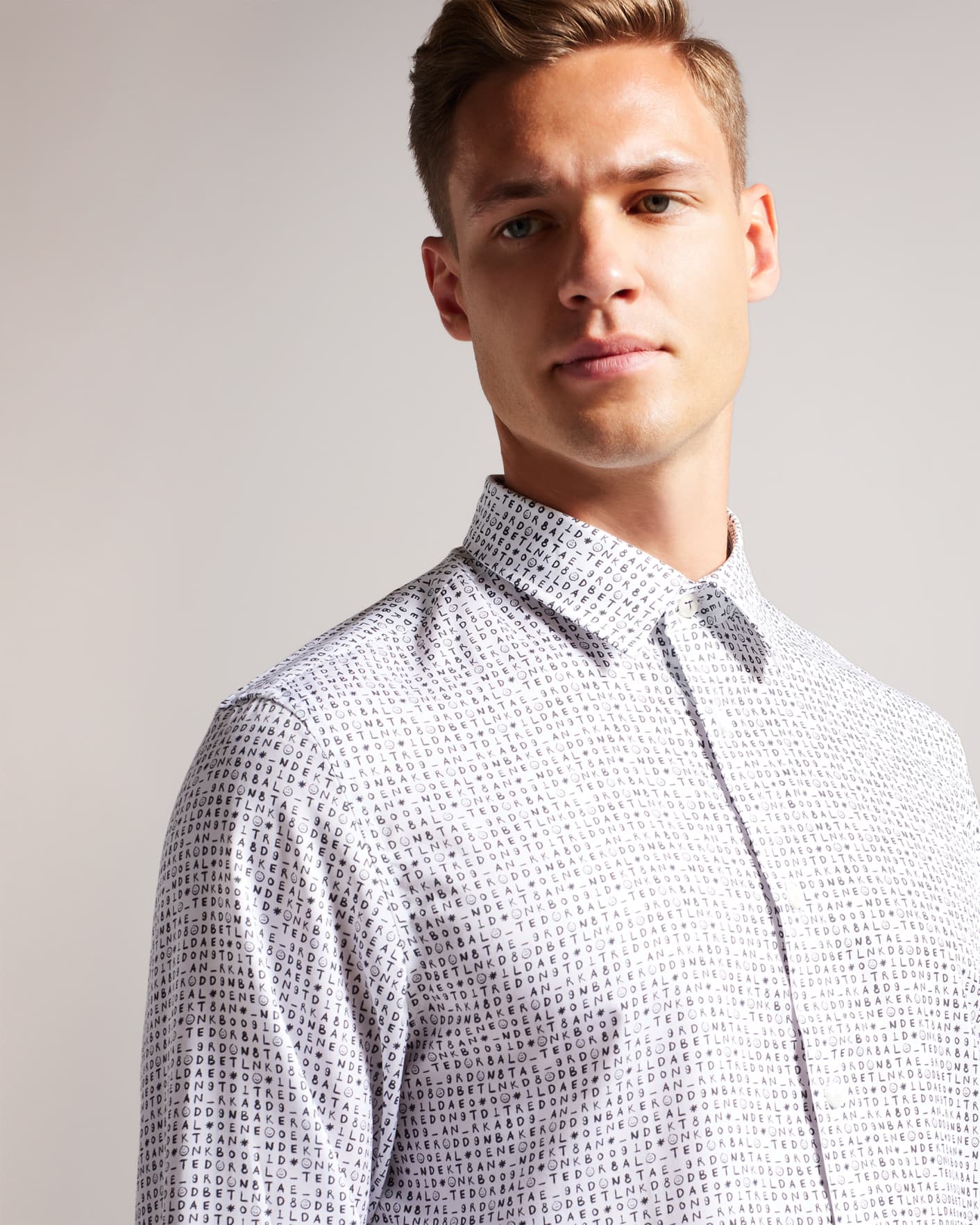 White Long Sleeve Ted Text Print Shirt Ted Baker