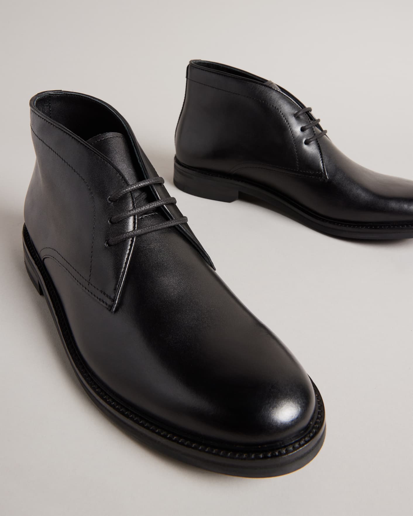 Black Leather Chukka Button Sole Boots Ted Baker