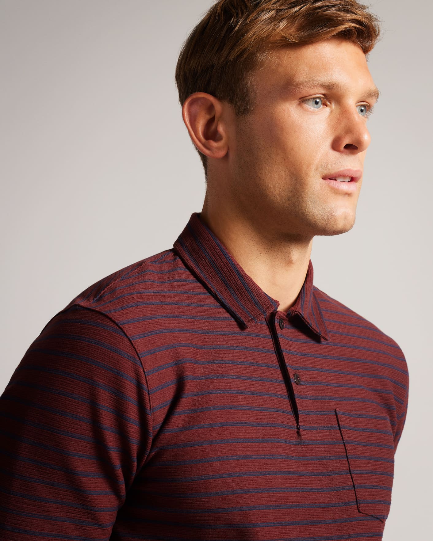 Maroon Short Sleeve Striped Polo Shirt Ted Baker