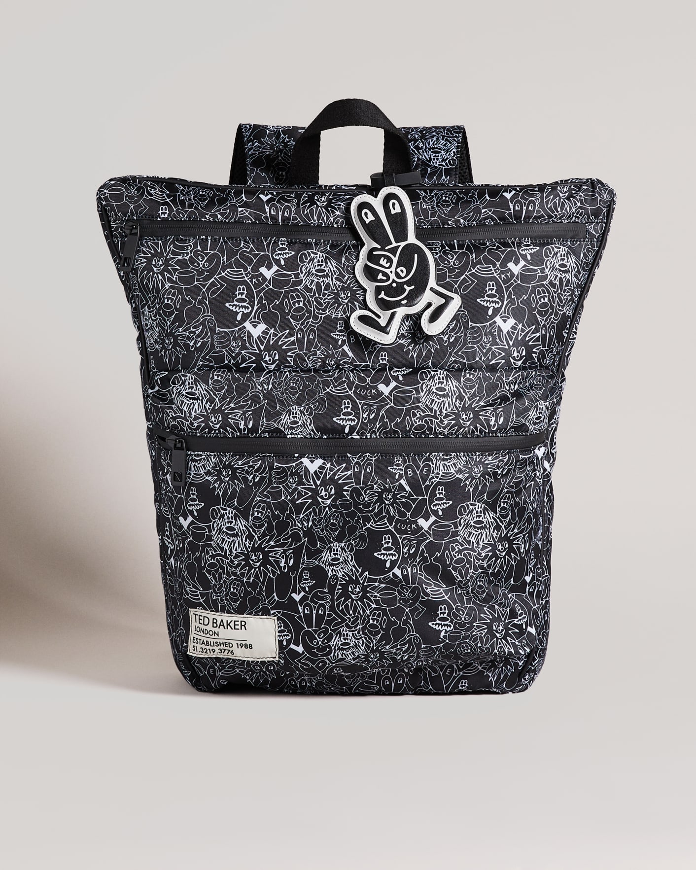 Black Scribble Printed Nylon Backpack Ted Baker