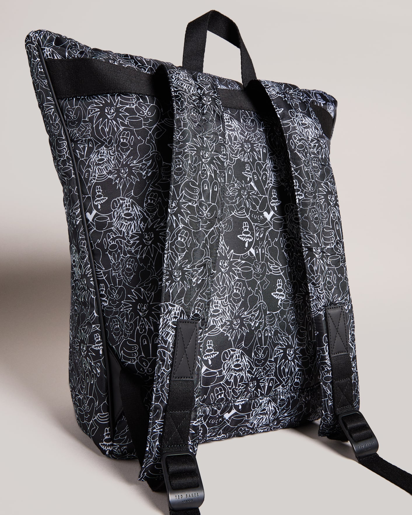 Black Scribble Printed Nylon Backpack Ted Baker