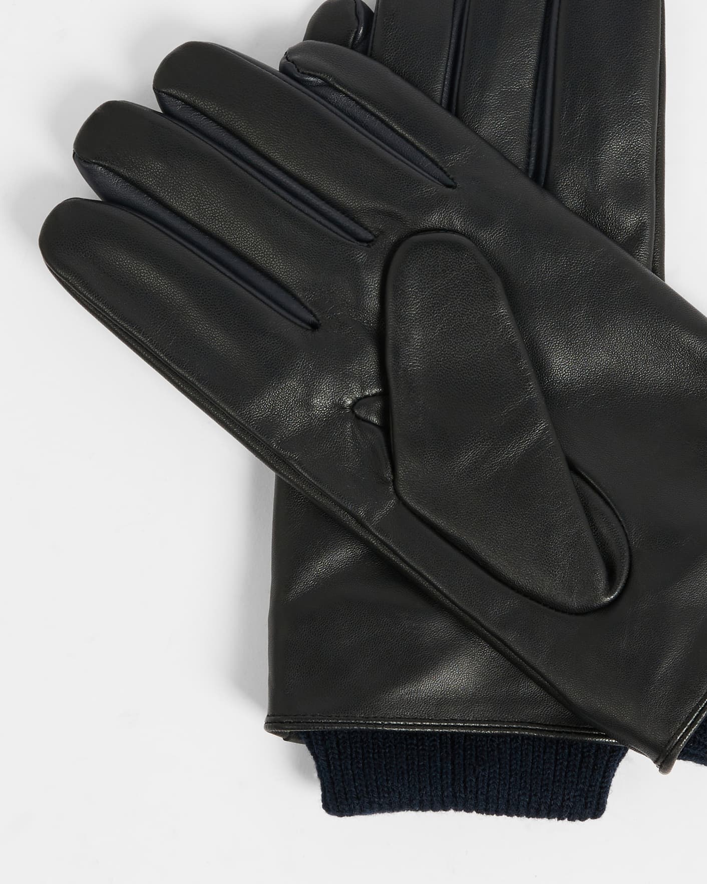 Black Leather Gloves With Ribbed Cuff Ted Baker