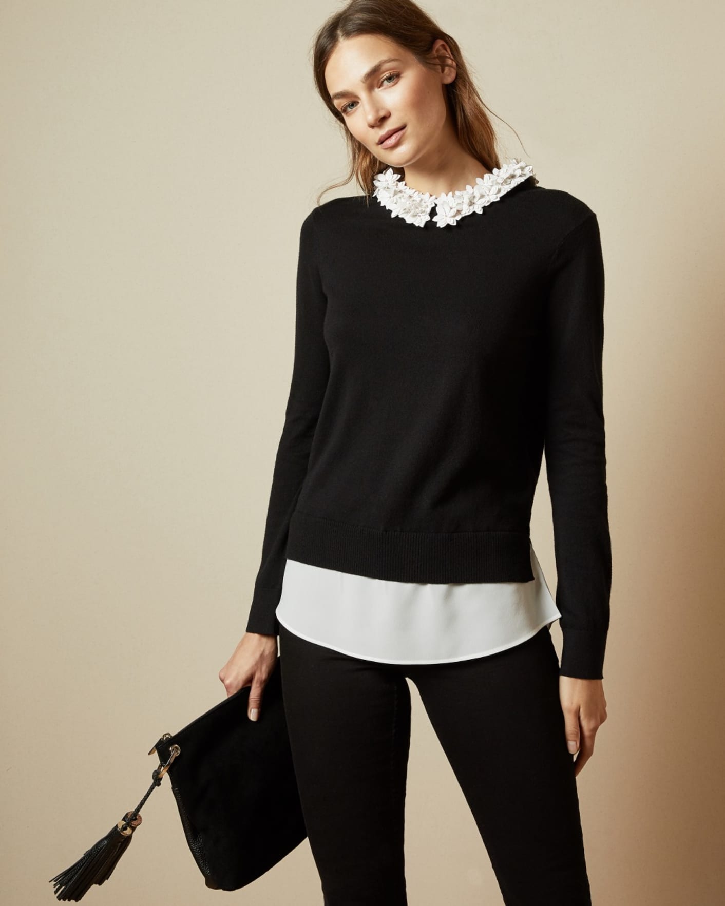 BLACK Floral collar mockable sweater Ted Baker
