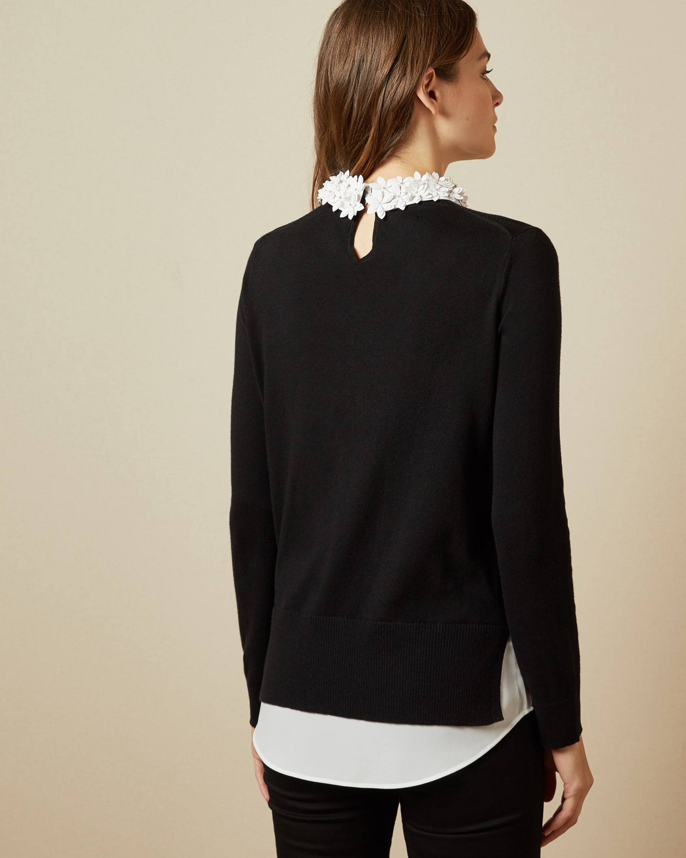 BLACK Floral collar mockable sweater Ted Baker