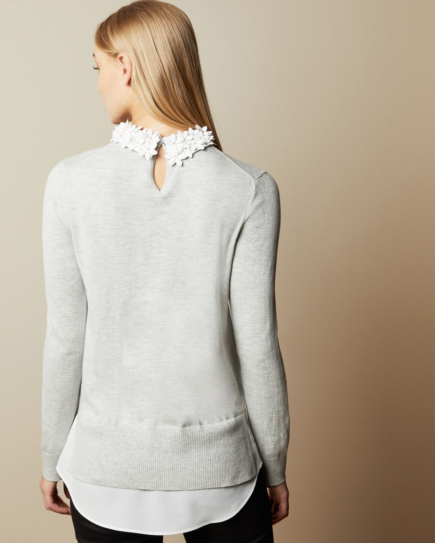 Grey Floral Collar Mockable Sweater Ted Baker