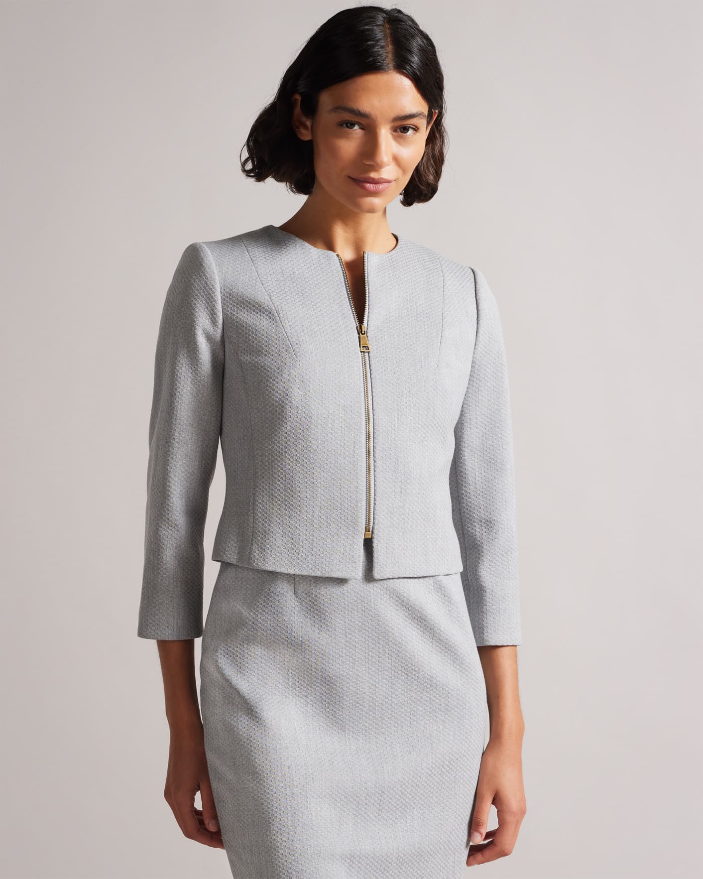 Light Grey Cropped Textured Jacket Ted Baker