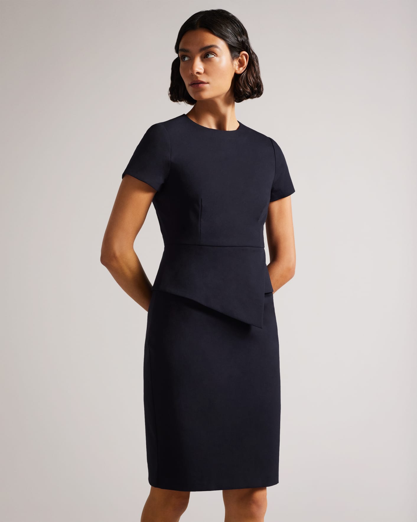 Dark Blue Asymmetric Peplum Tailored Dress Ted Baker