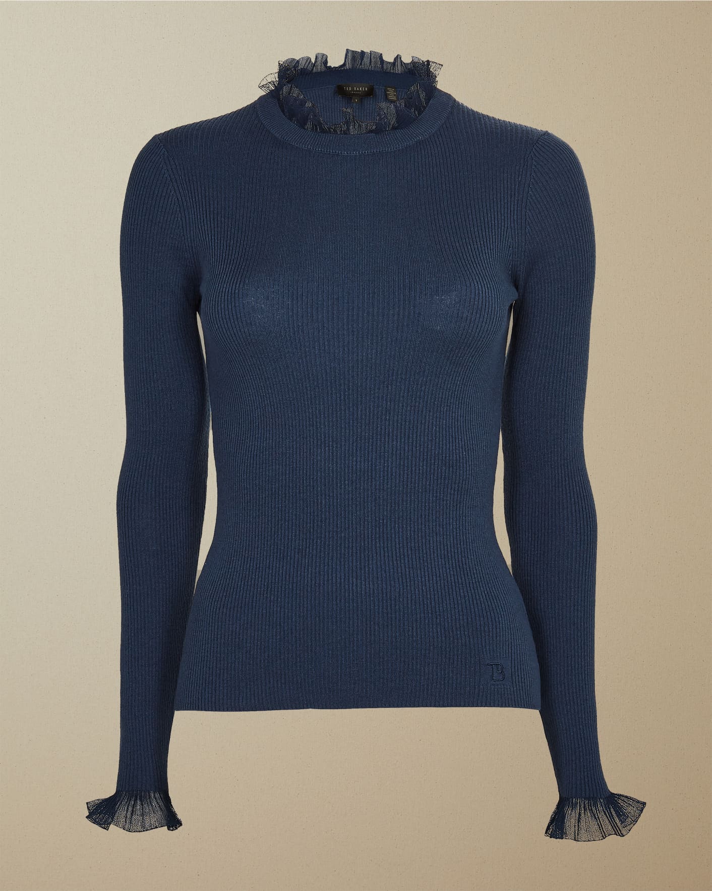 Medium Blue Frill Neck Detail Sweater Ted Baker