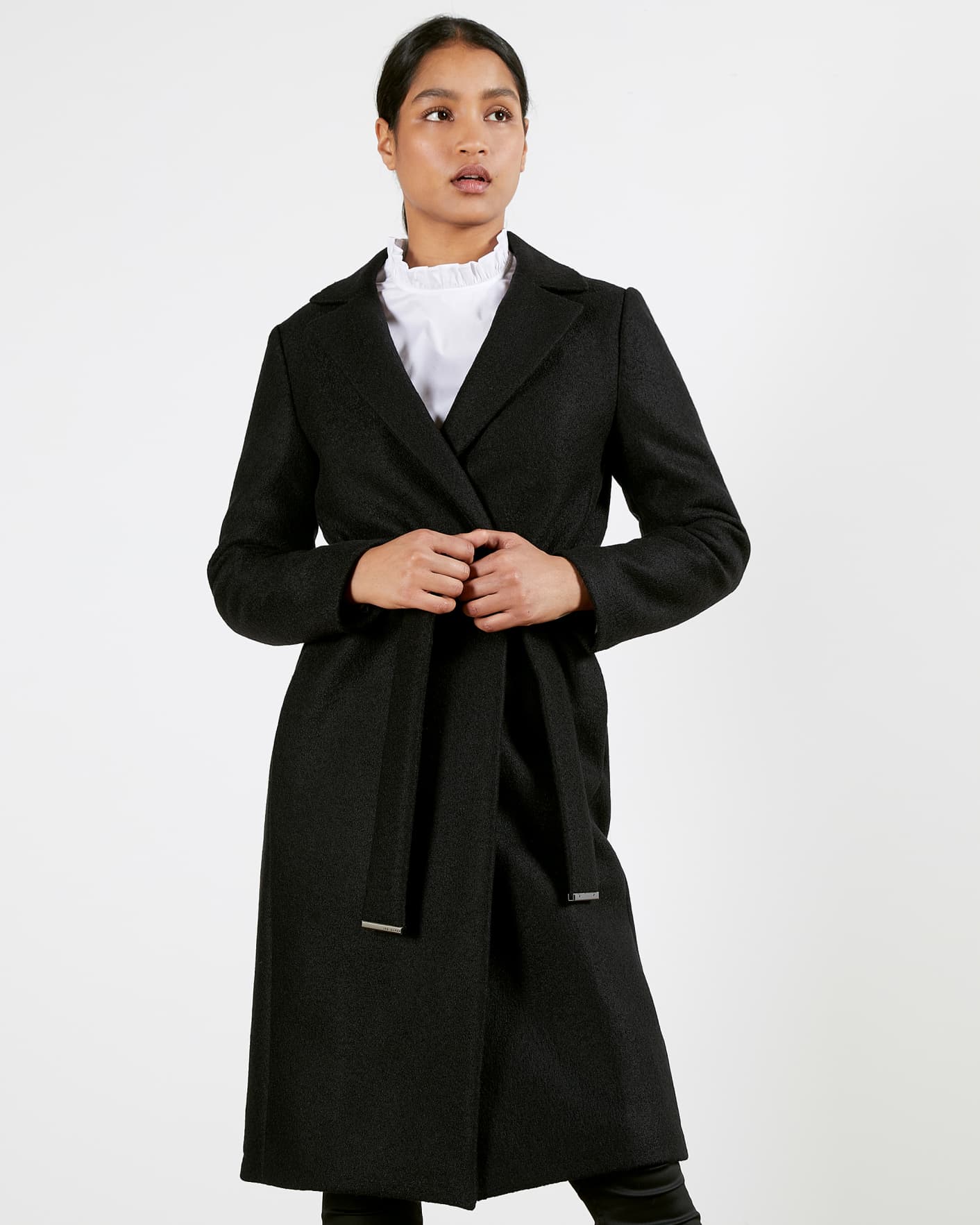 Black Buttoned Wrap Coat Ted Baker