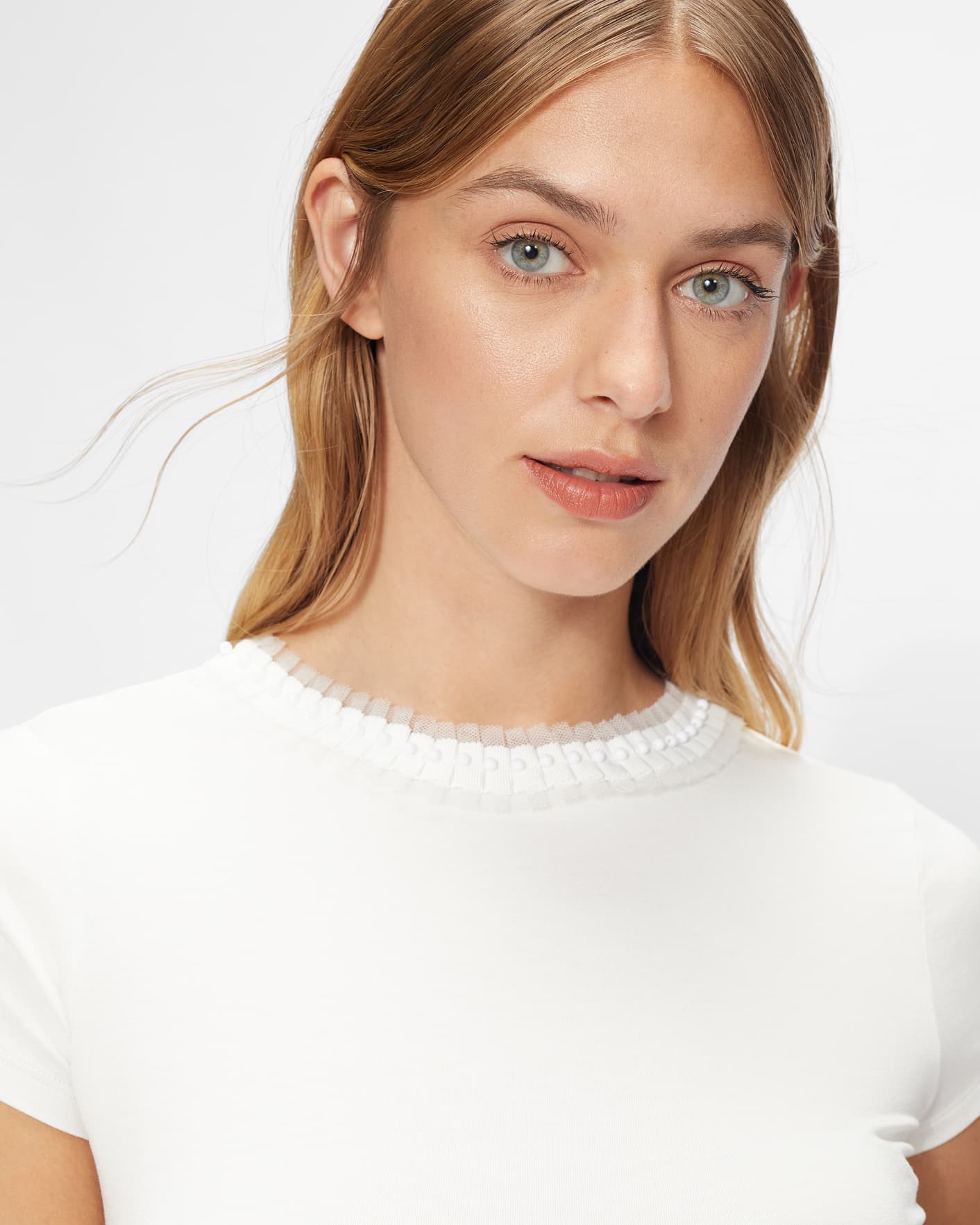 White Frill neck fitted T-shirt Ted Baker