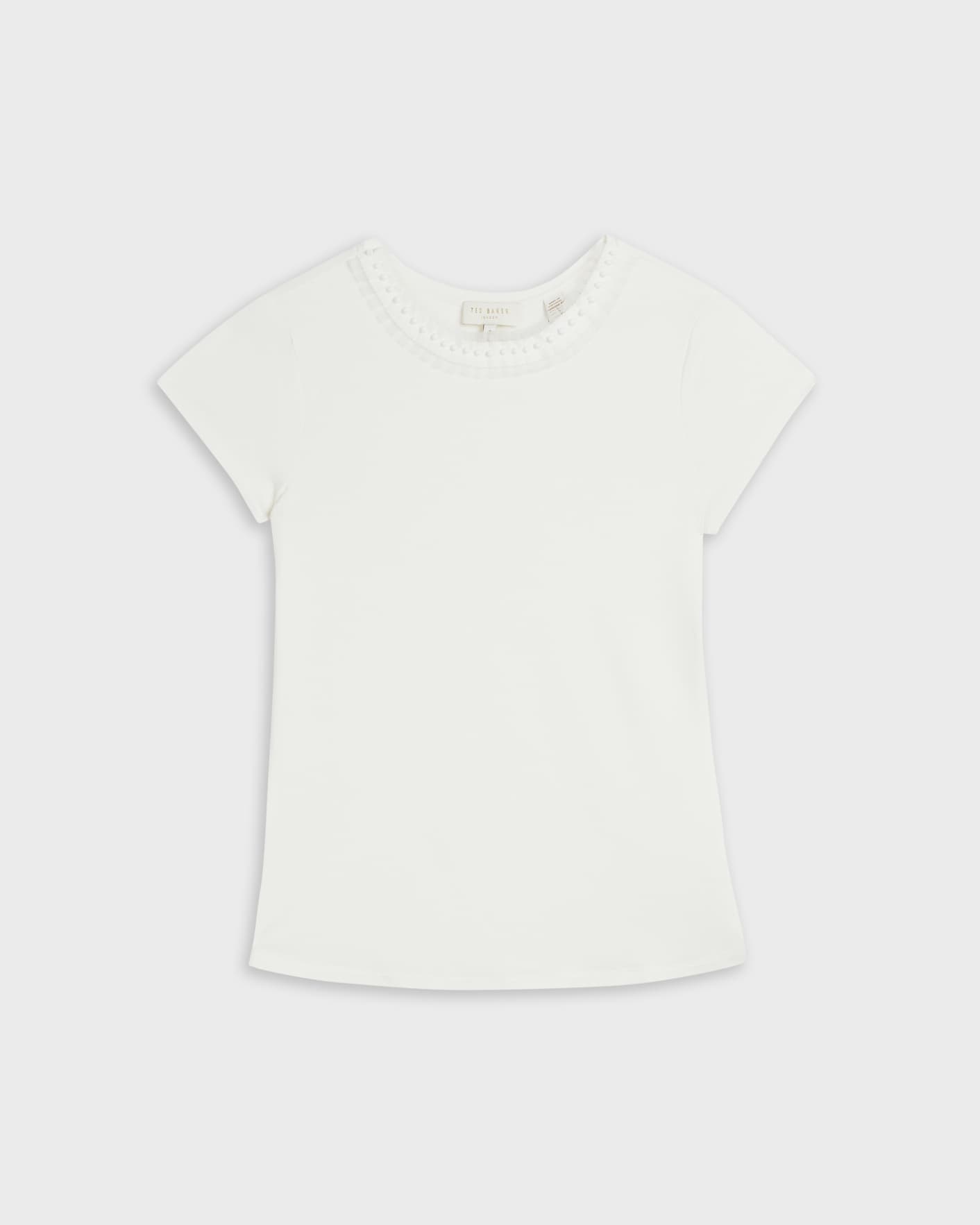 White Frill Neck Fitted T Shirt Ted Baker