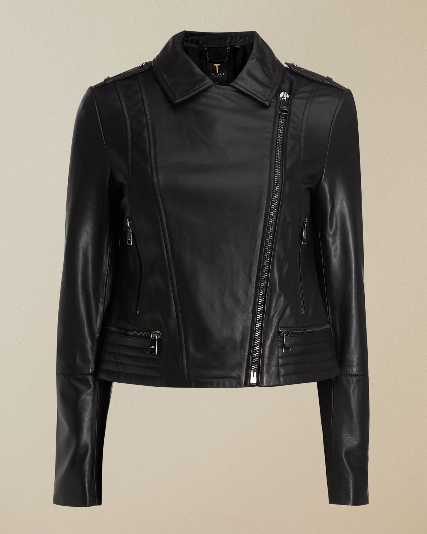 Black Zip leather biker jacket Ted Baker