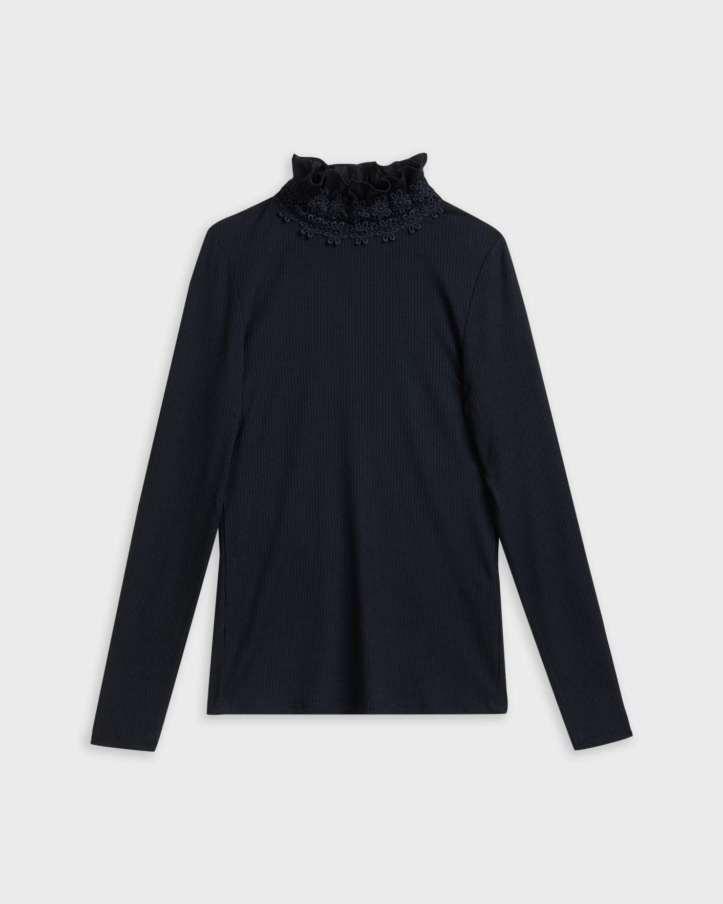 Navy Rib Top With Floral Detail Neck Ted Baker