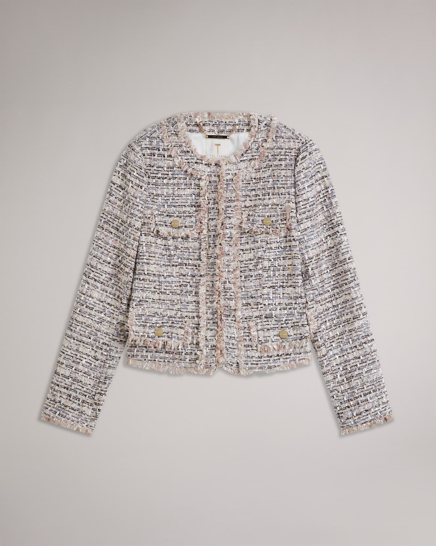 Hellrosa Cropped Boucle Jacket With Fray Detail Ted Baker
